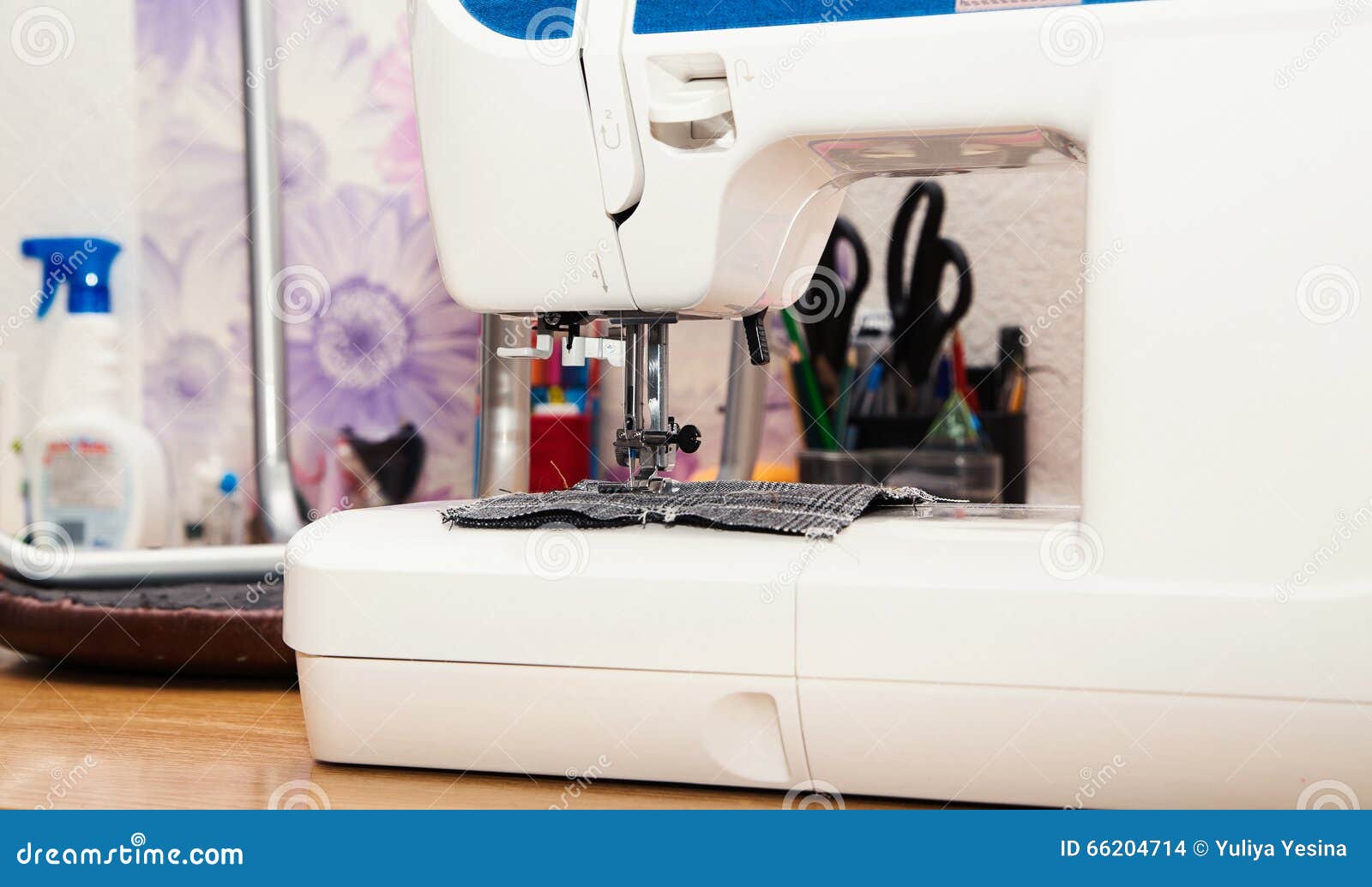 Detail of Sewing Machine and Sewing Accessories. Stock Photo Image of