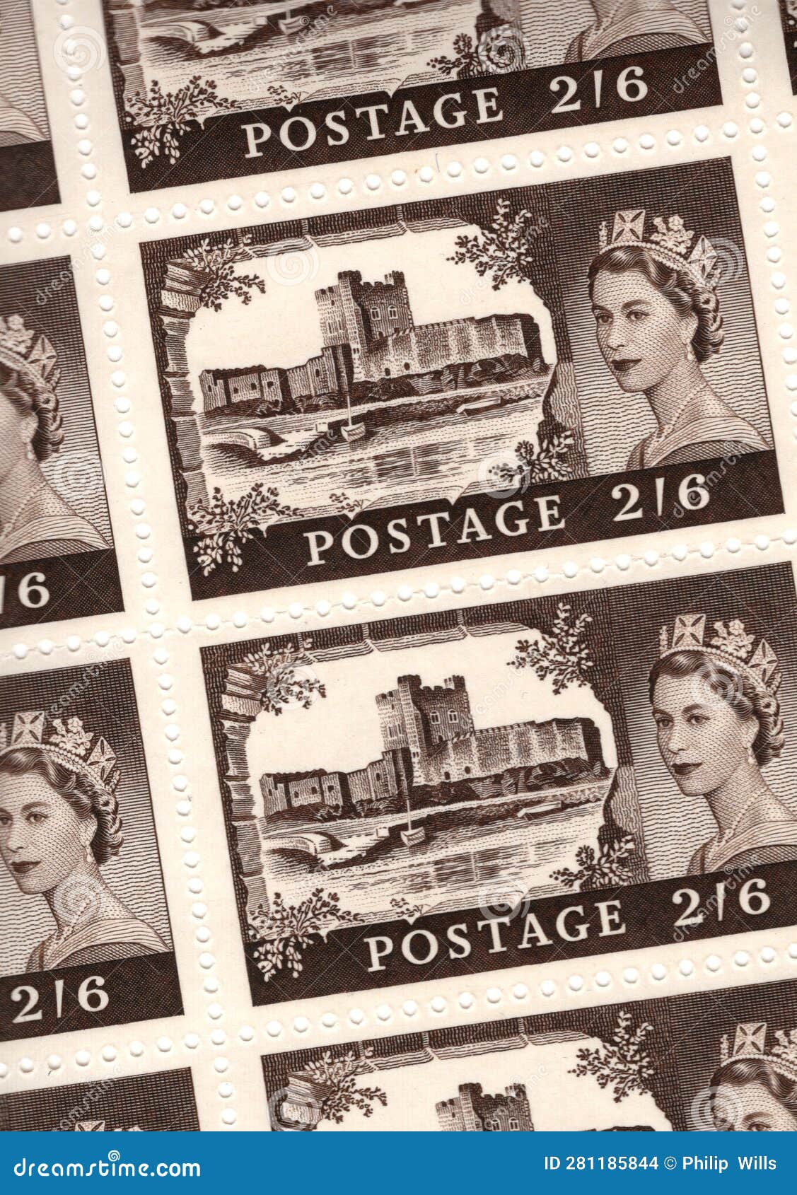 Detail from a Half Crown Sheet of Mint Vintage Postage Stamps from the ...