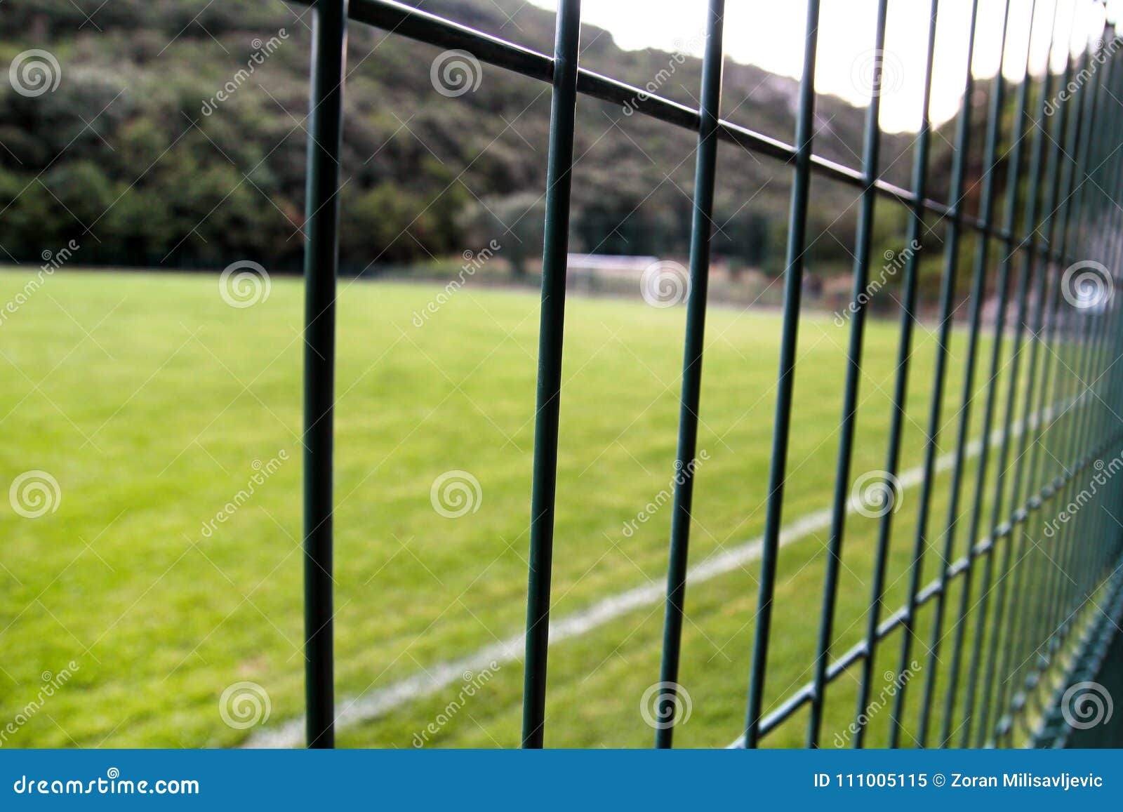 Detail Of A Soccer Field With White Line And Fence / Close Up Metallic ...
