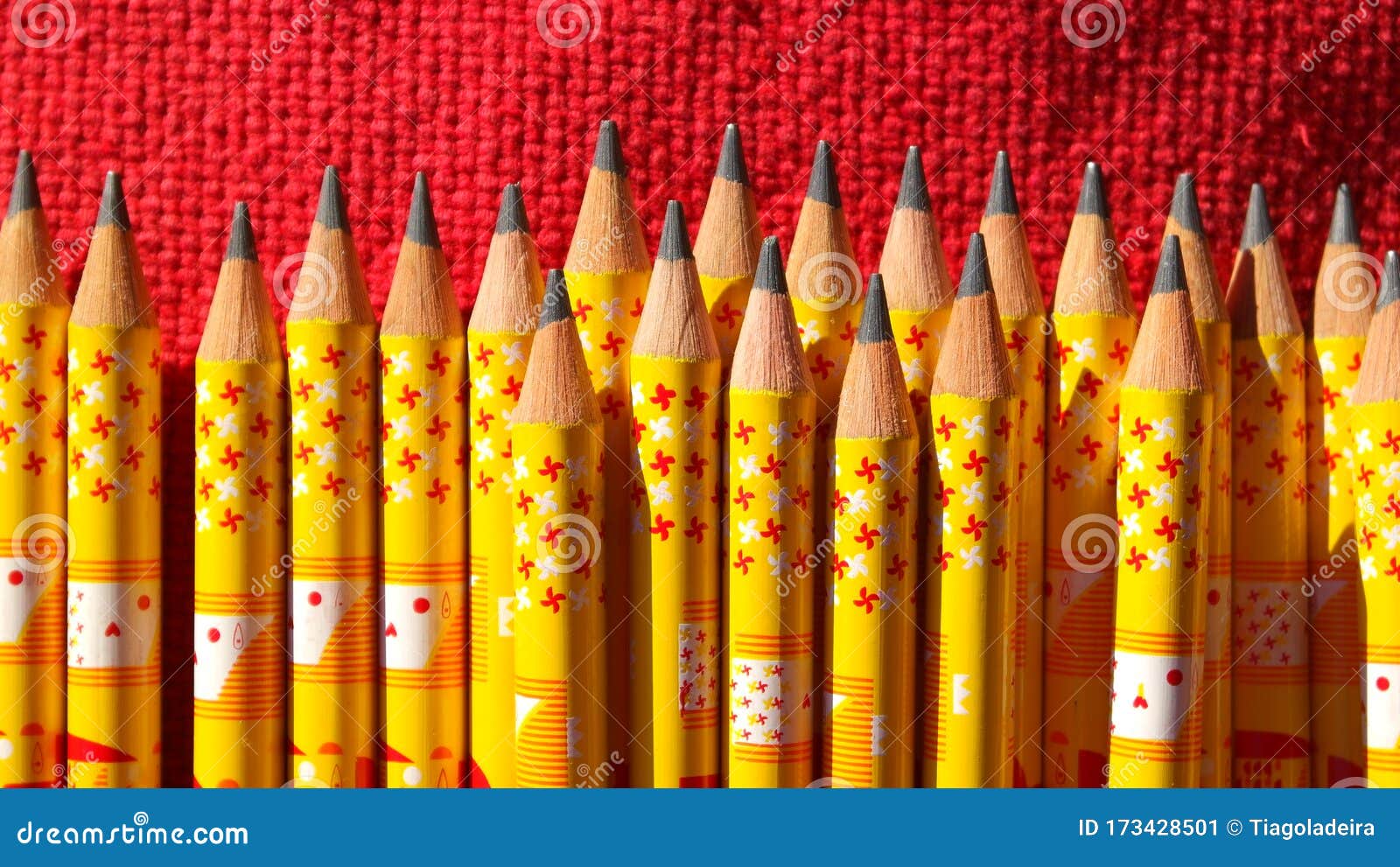 Detail of Some Yellow Pencils with Red Background Stock Image Image