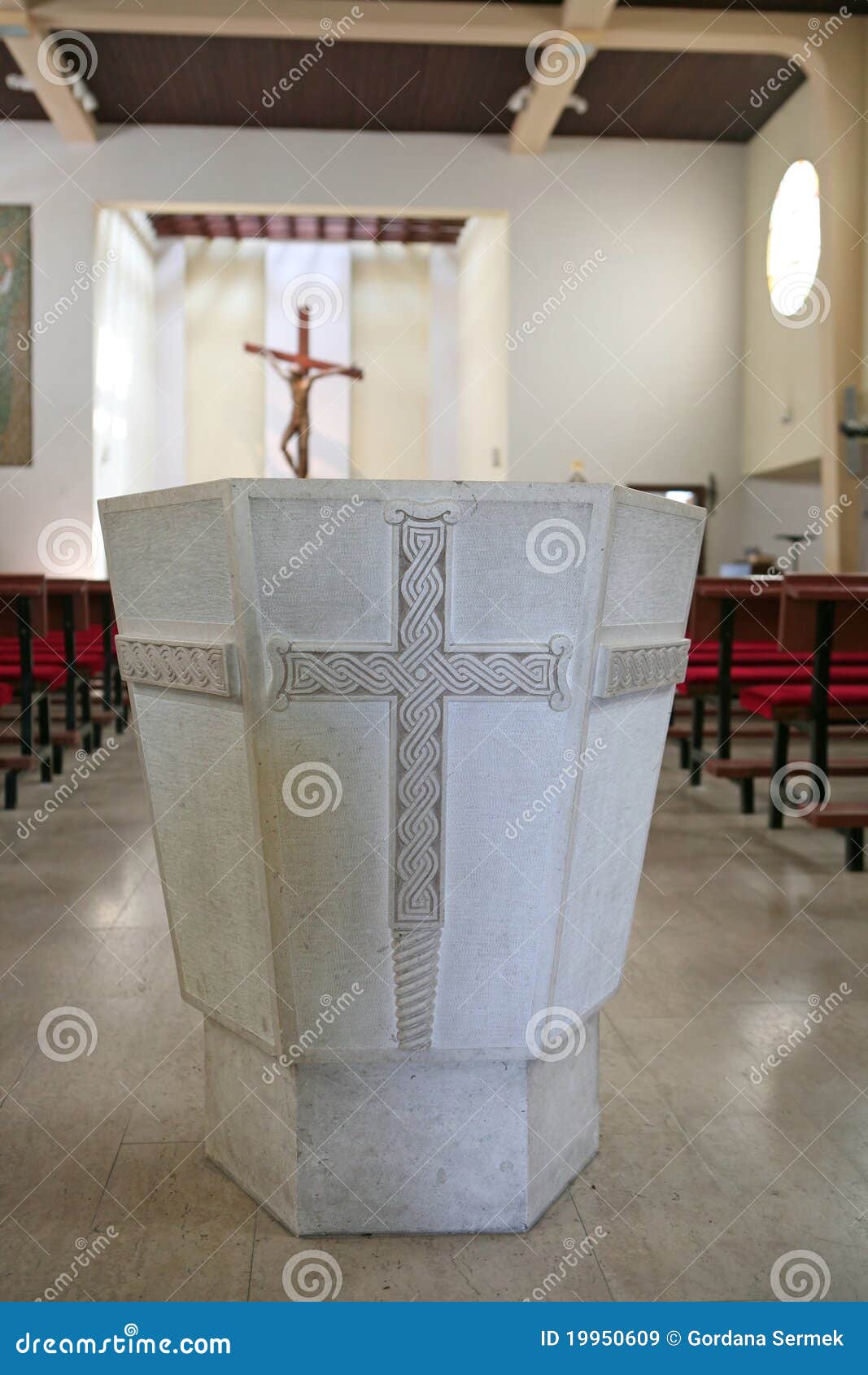 detail of stone baptistery