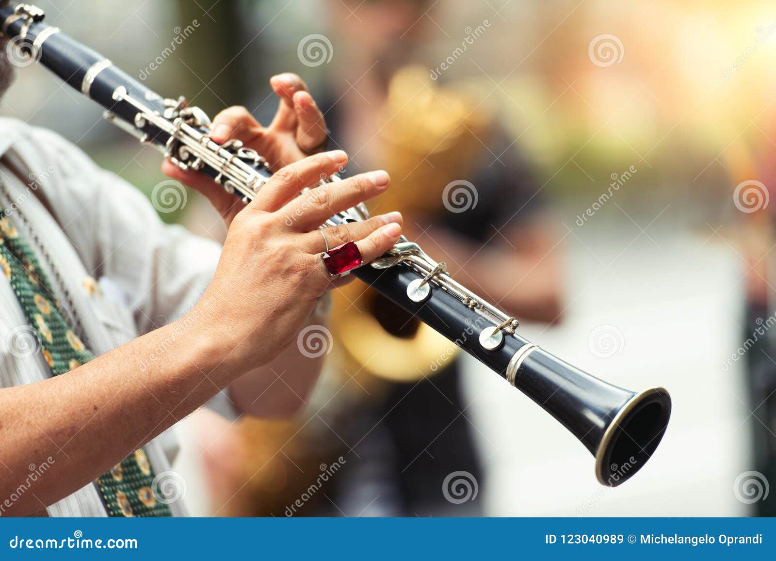 Detail Of A Street Musician Playing The Clarinet Stock Image Image Of Player Playing 123040989