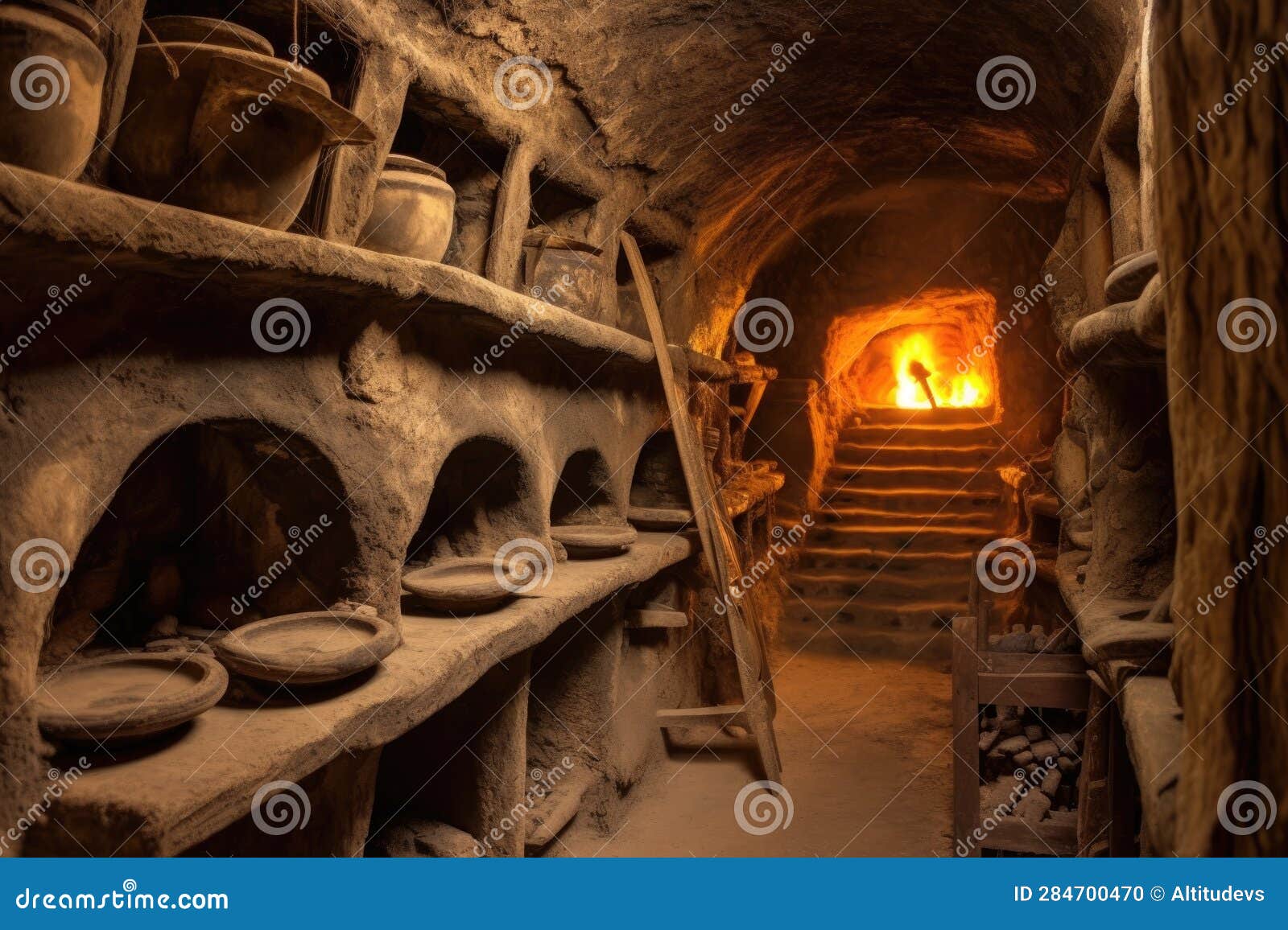Detail of Traditional Kiln with Pottery Inside Stock Illustration