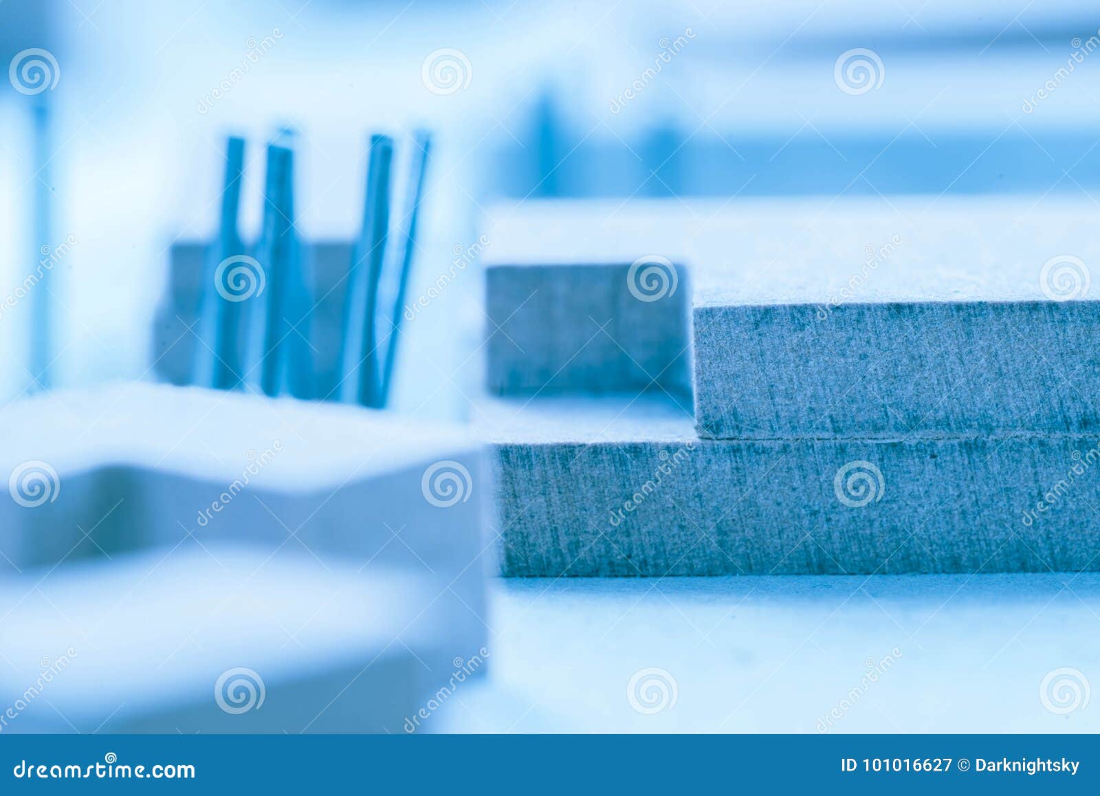 detail of an urban architectural model of several buildings