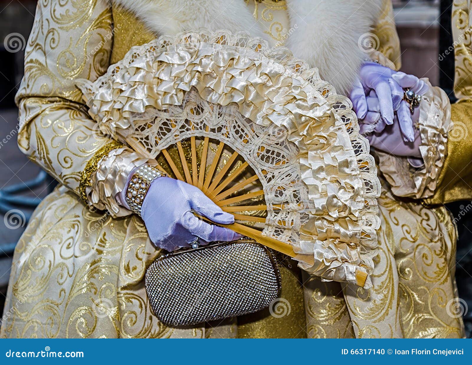 detail view of a epoque costume at venetian carnival 3