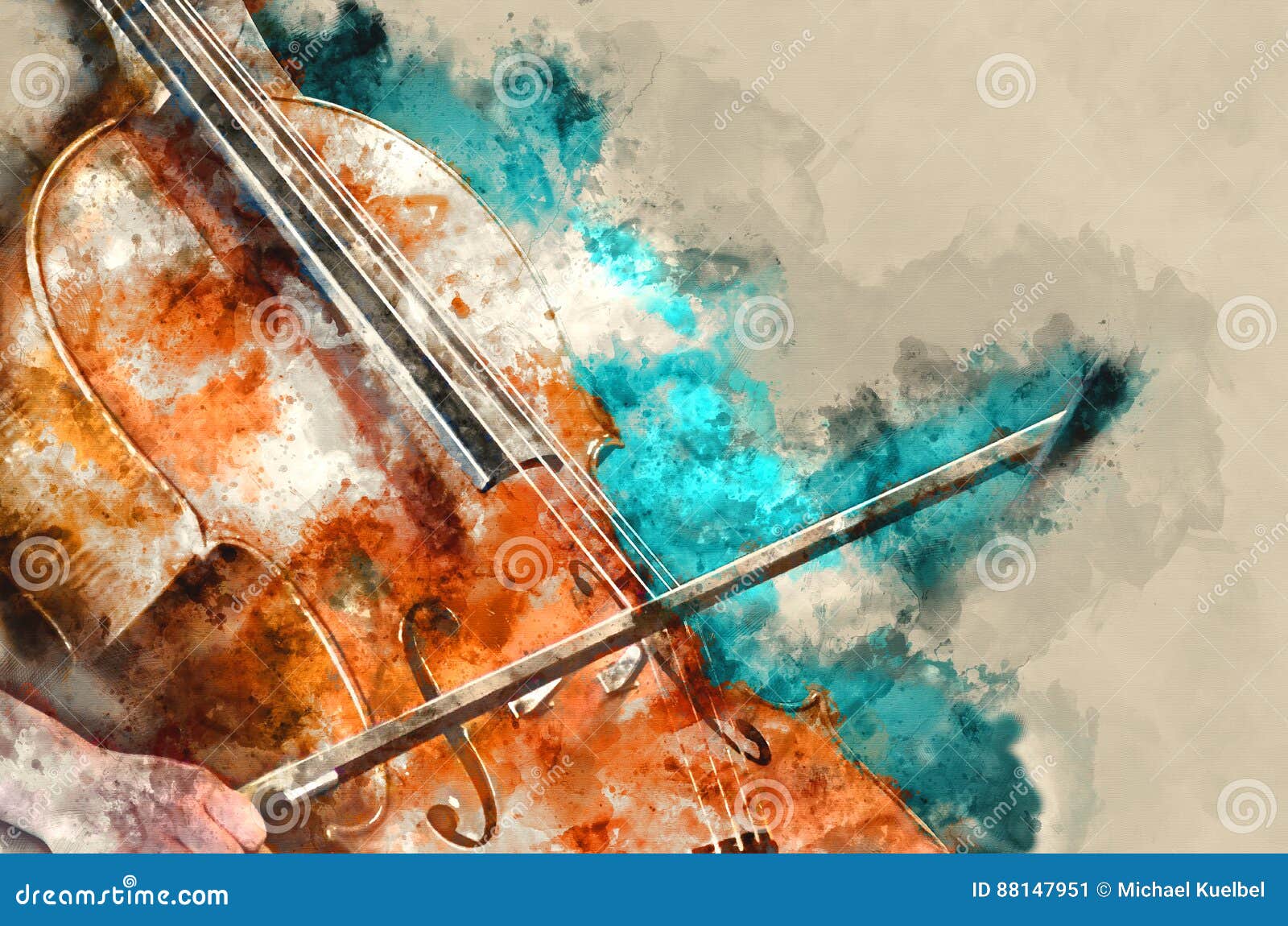 detail of a woman playing cello art painting artprint