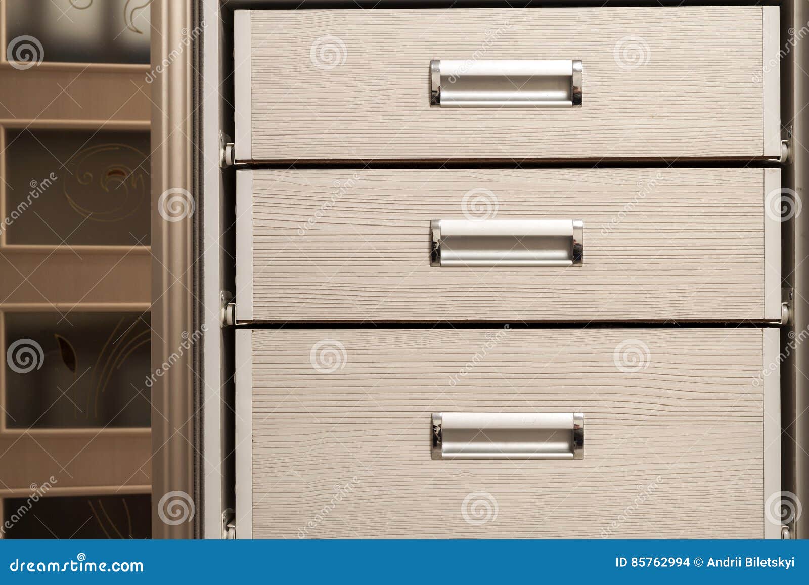 Detail Of Wooden Furniture Cabinet Chest With Drawers Front Met