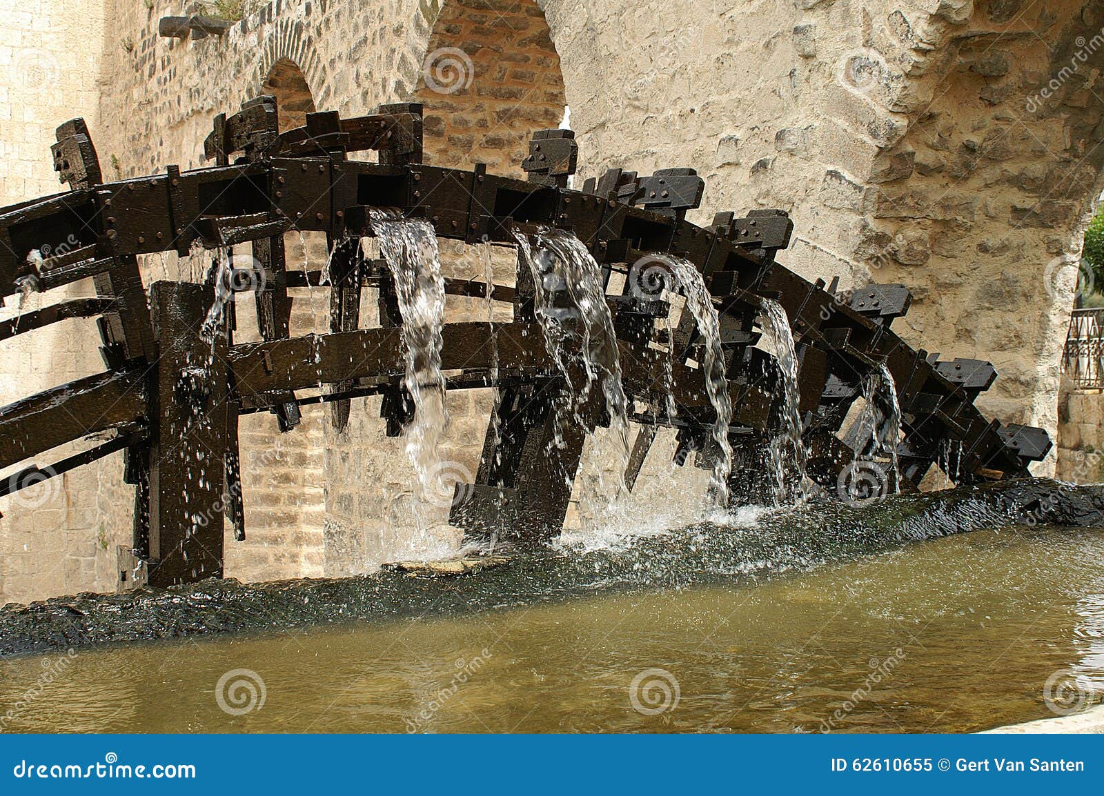 detail of wooden waterwheels in hamah in syria