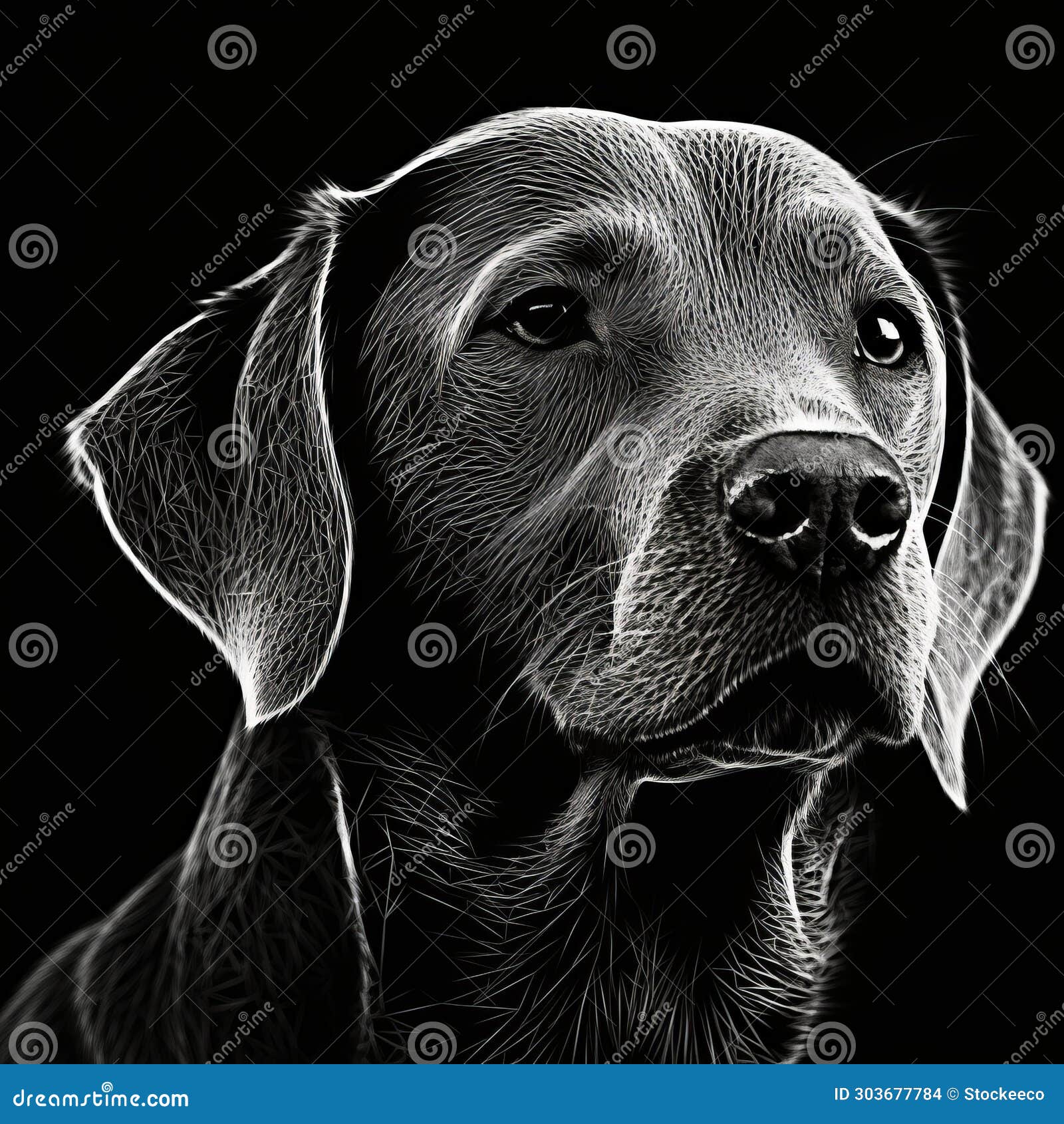 detailed black and white dog drawing in 8k resolution