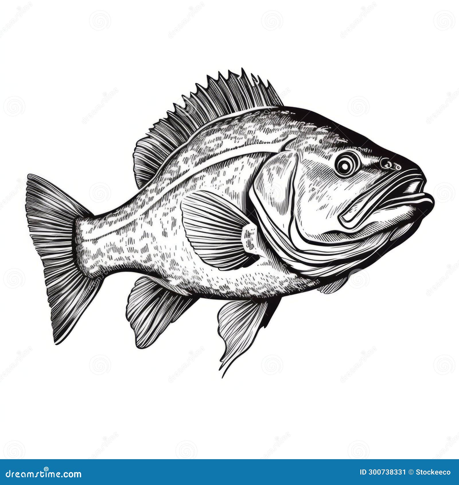 Detailed Black and White Fish Drawing: Creased, Spot Metering, Split Toning  Stock Illustration - Illustration of tupinipunk, paper: 300738331