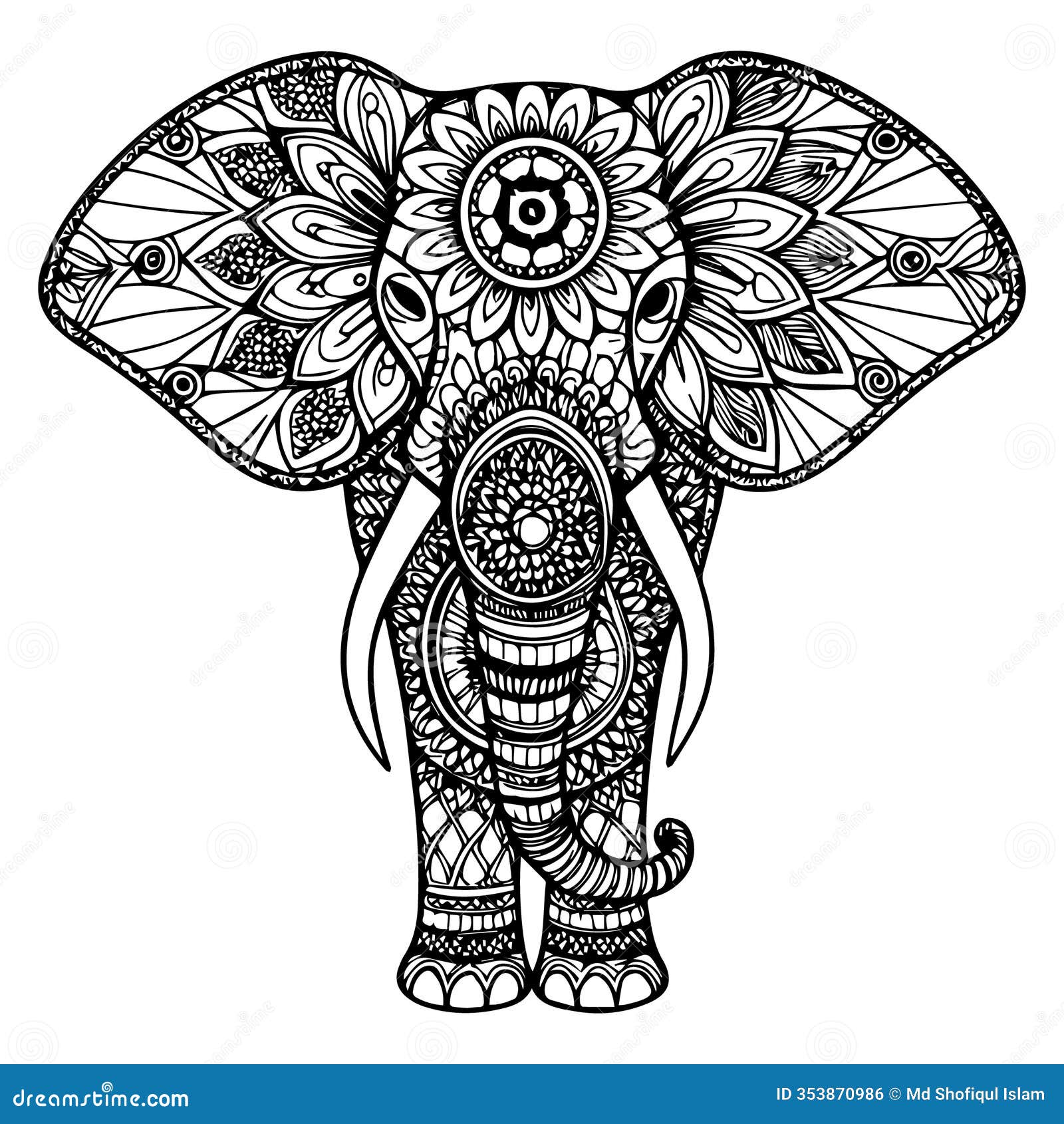 intricate mandala elephant  for coloring or decoration