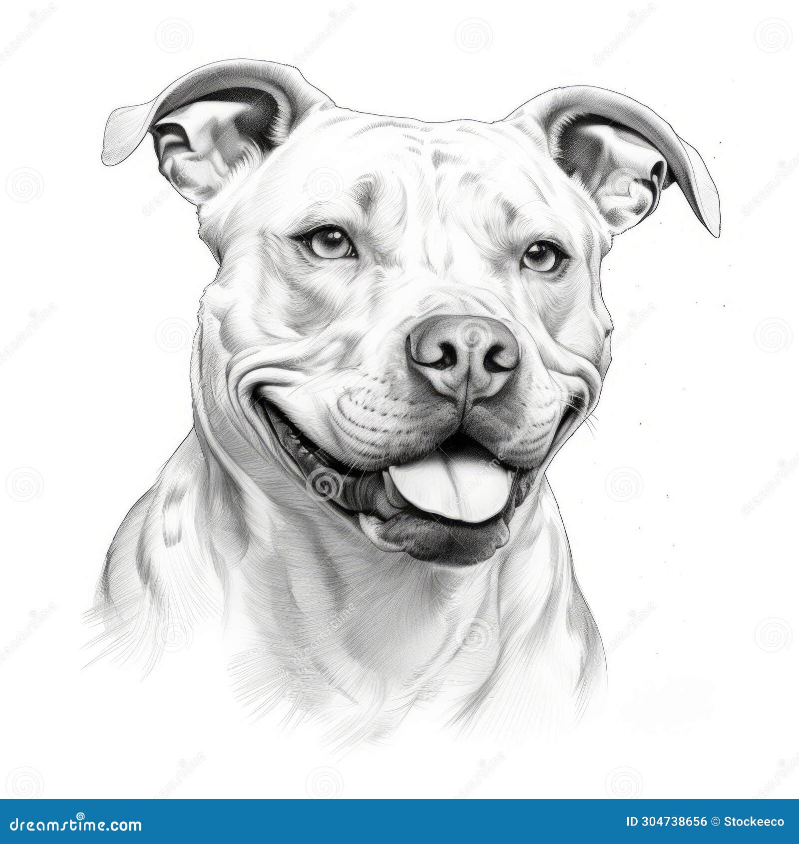 detailed black and white pit bull dog drawing in 32k uhd