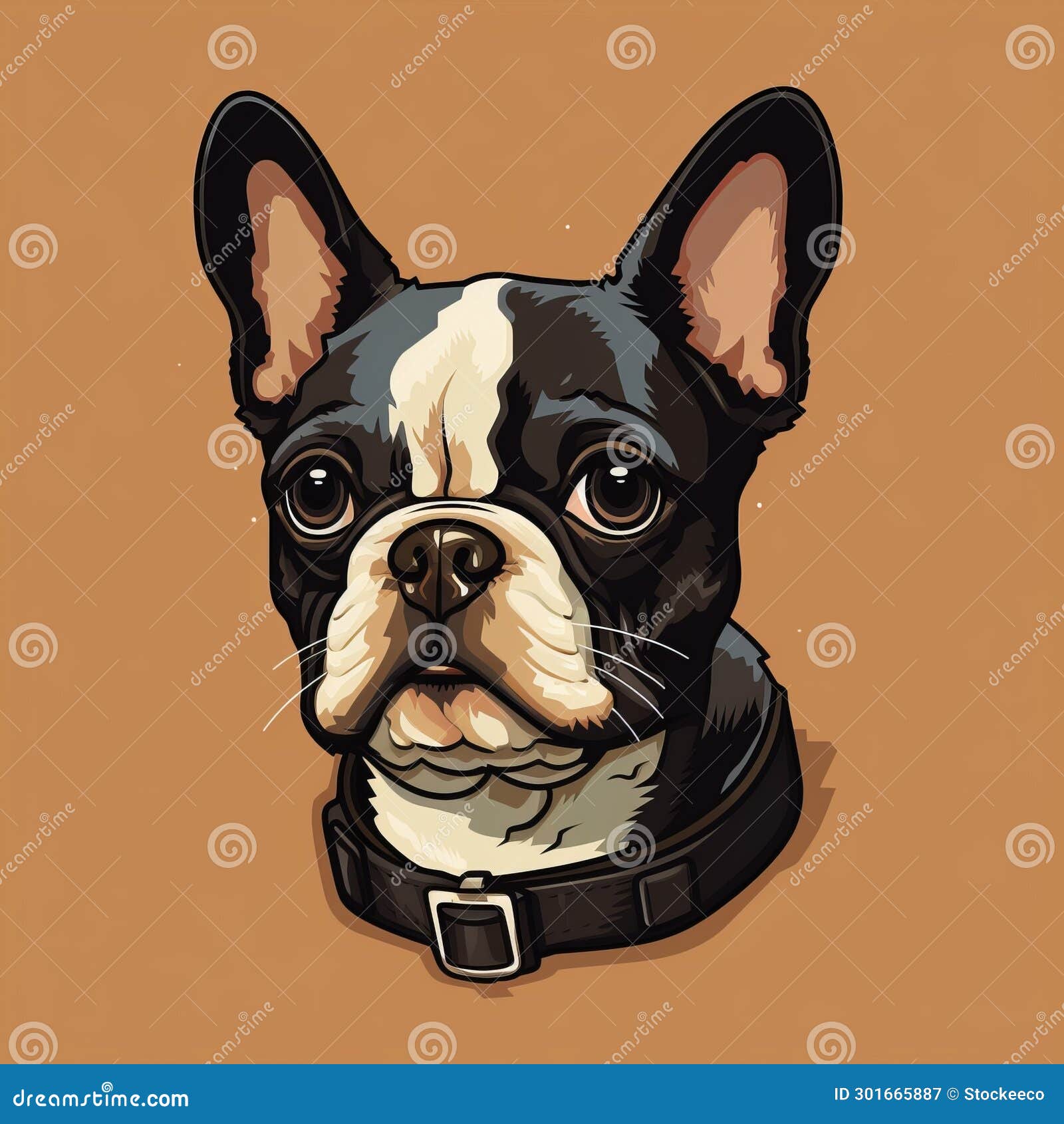detailed boston terrier dog head  with collar