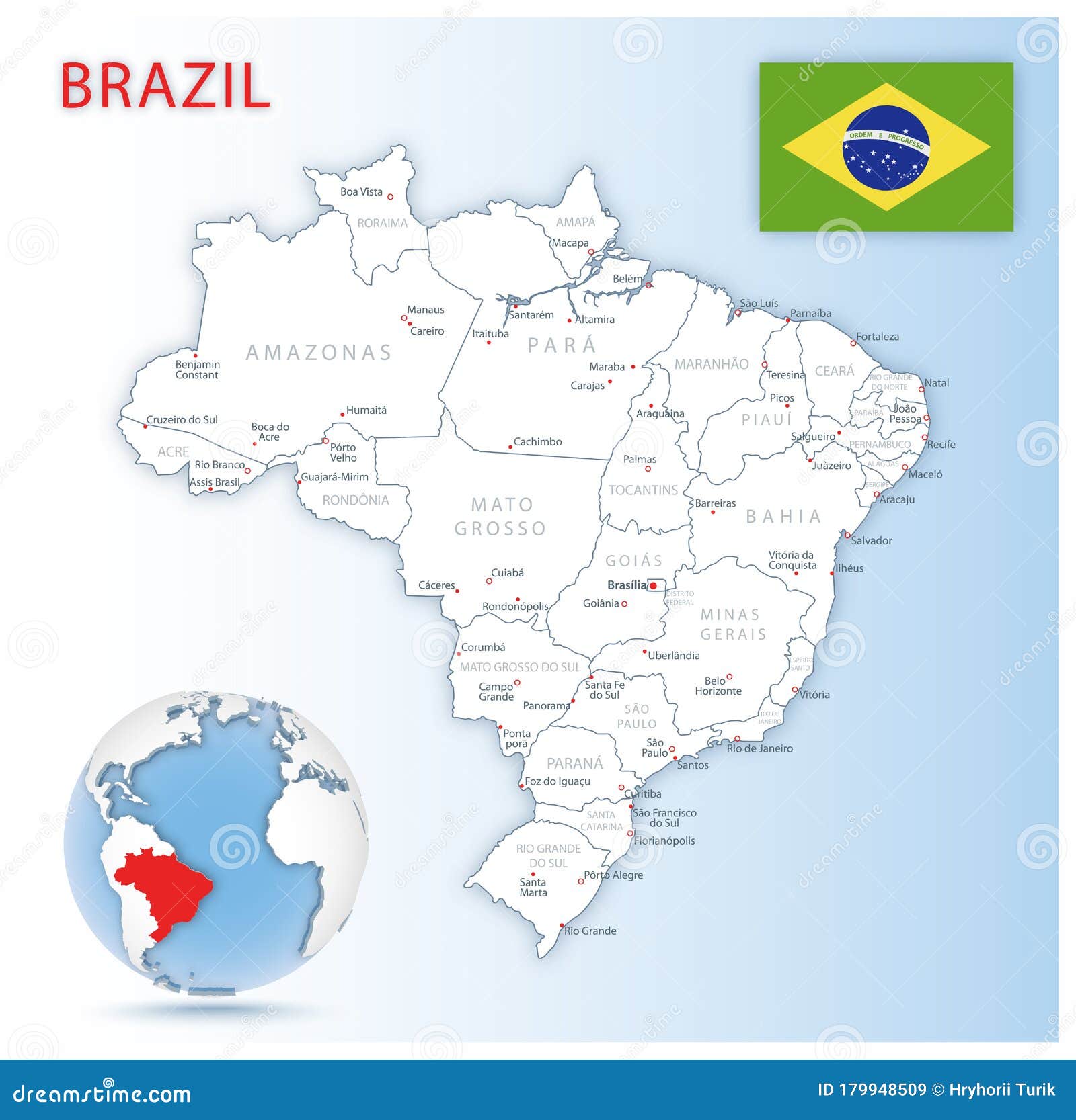 Brazil Locator Map - Country And Capital City Brasilia. Map Of
