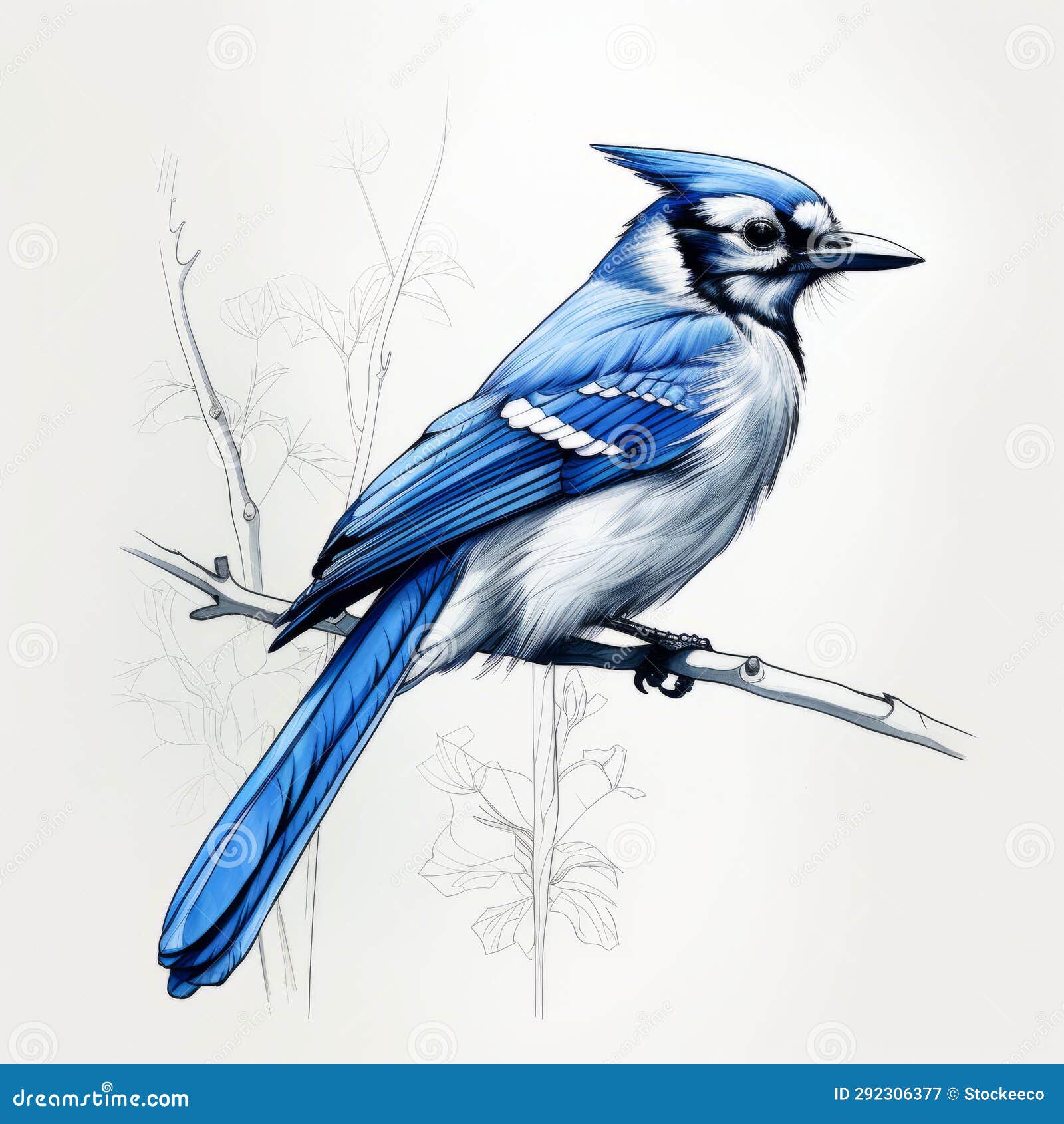 realistic blue jay drawing