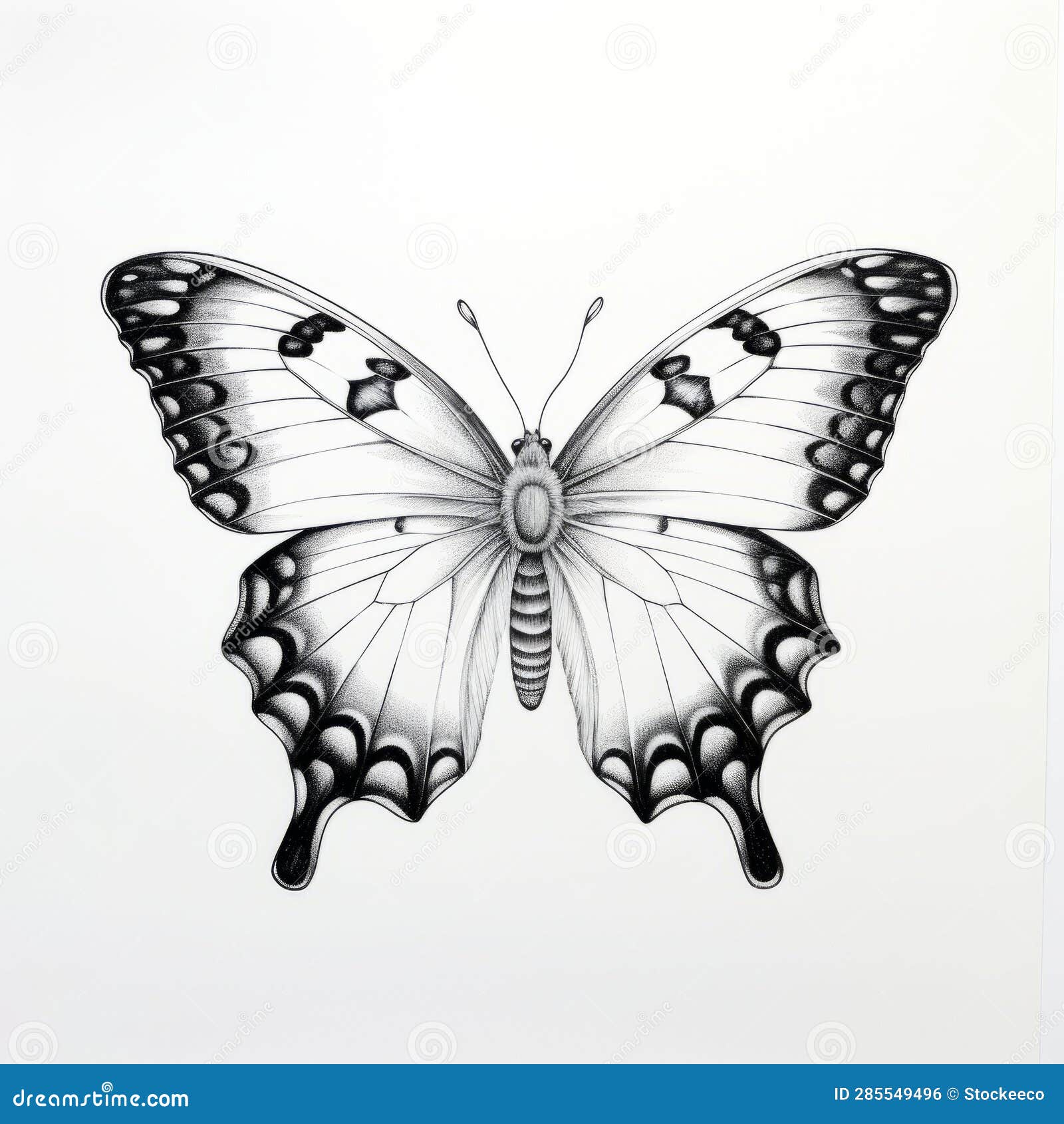 Detailed Character Illustration: Black and White Butterfly Drawing ...