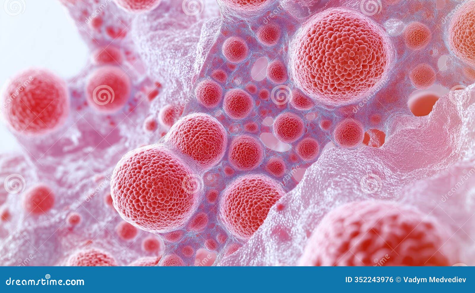 detailed close-up view of fat tissue structure. adipocytes clearly visible. microscopic  intricate cellular