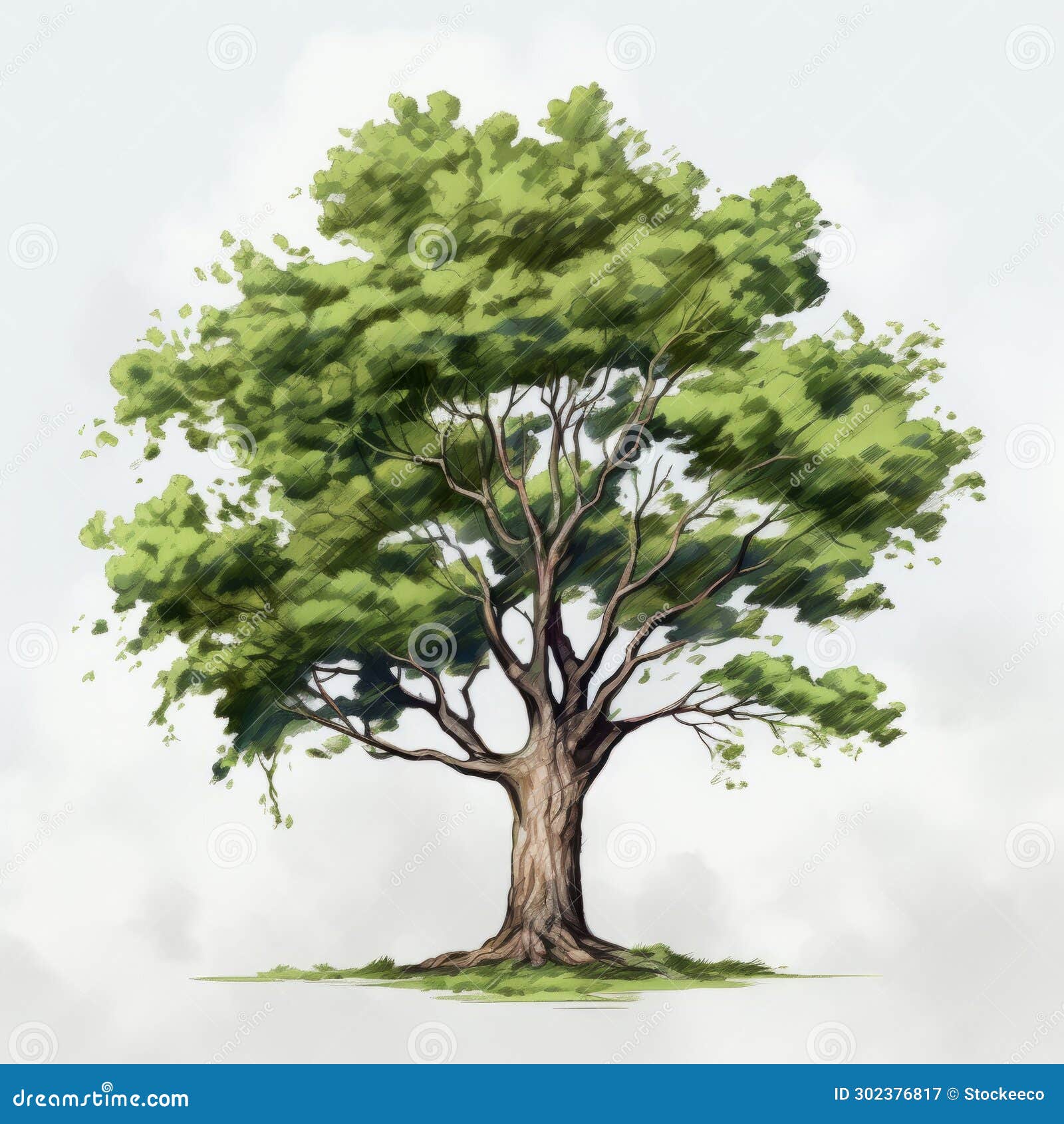 detailed digital drawing of tree under cloud - realistic color schemes
