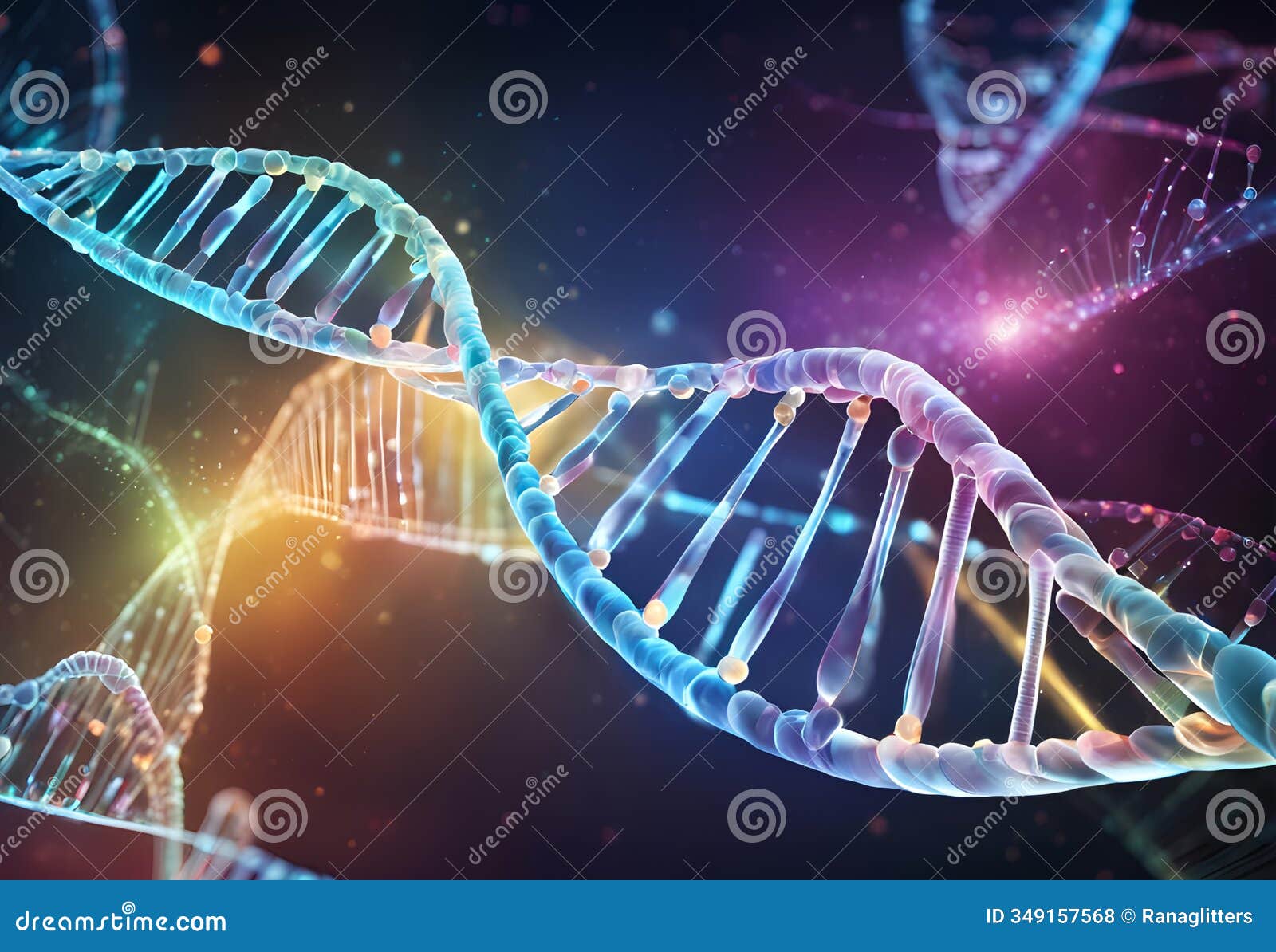 a detailed digital  of a double-stranded dna helix in a close-up view
