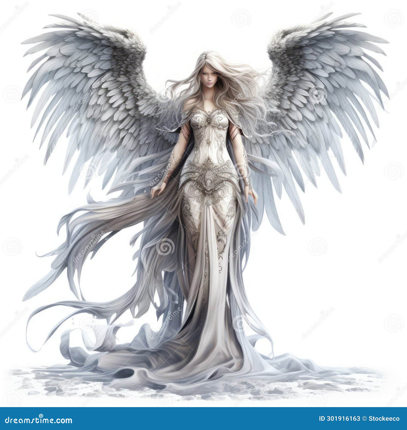 Detailed Fantasy Art: the Dignified White Angel with Wings Stock ...