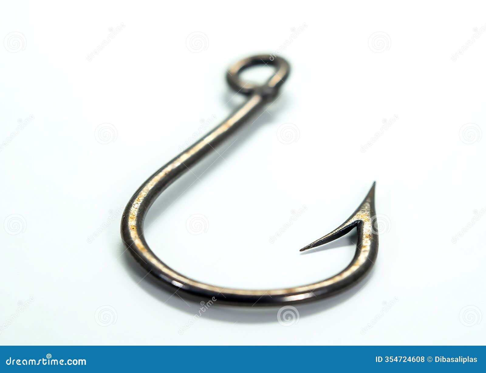 this detailed fish hook showcases a sharp barb and a sturdy loop