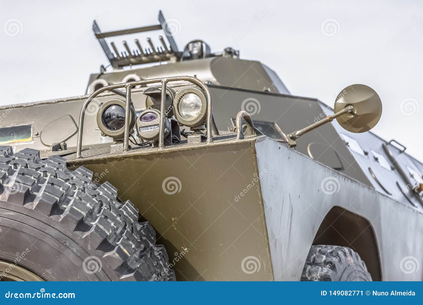 detailed front view of old armored military vehicle