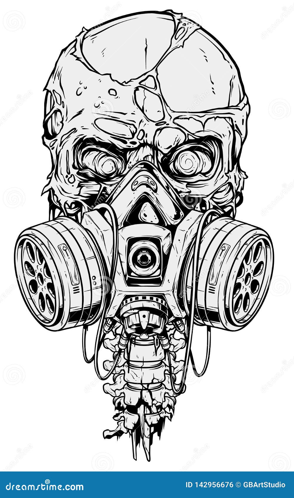 Detailed Graphic Human Skull with Gas Mask Stock Vector ...