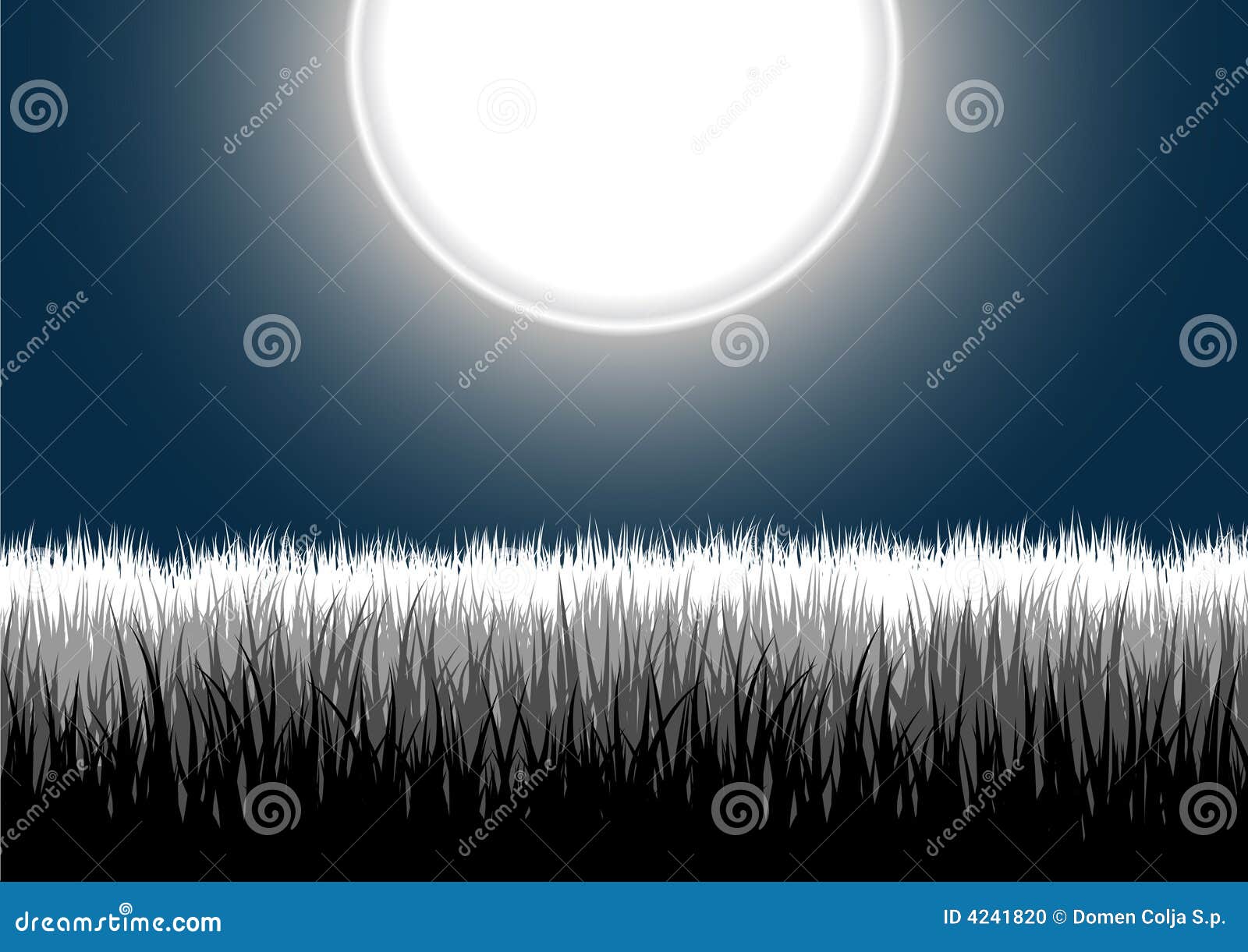 Detailed Grass Leaves on a Night Moon Sky Stock Vector Illustration