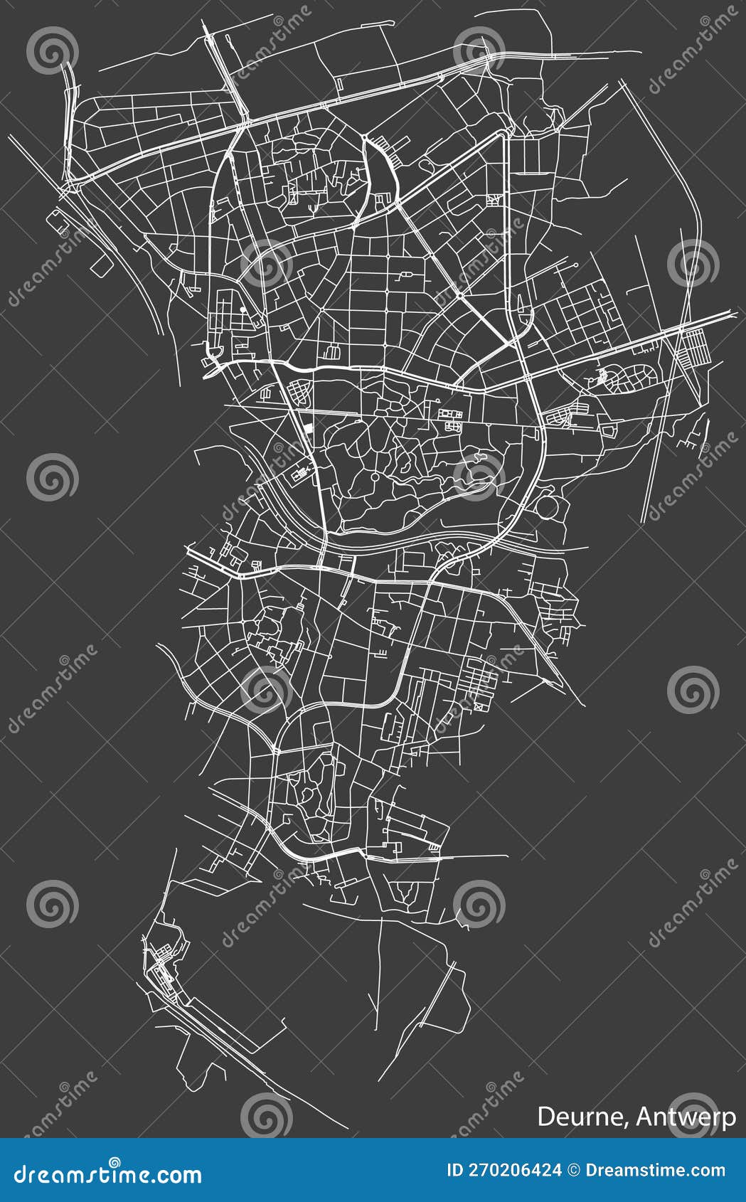 street roads map of the deurne district, antwerp