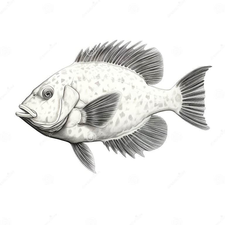 Detailed Illustration of Halibut Fish on White Background Stock