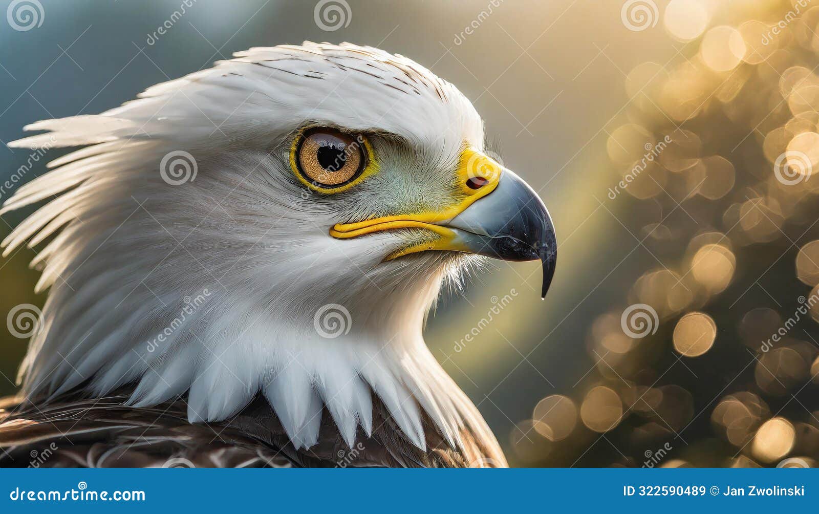 detailed image of a bald eagle with a sharp beak and intense eyes against a blurred backdrop with bokeh effect
