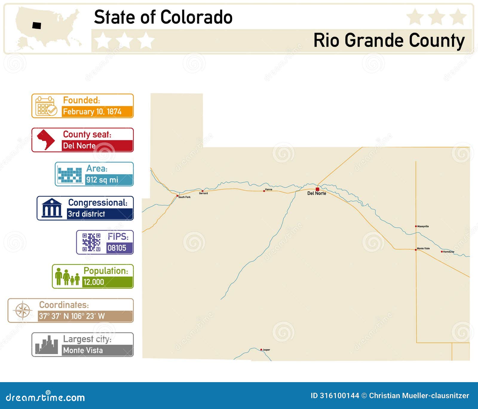 map of rio grande county in colorado usa