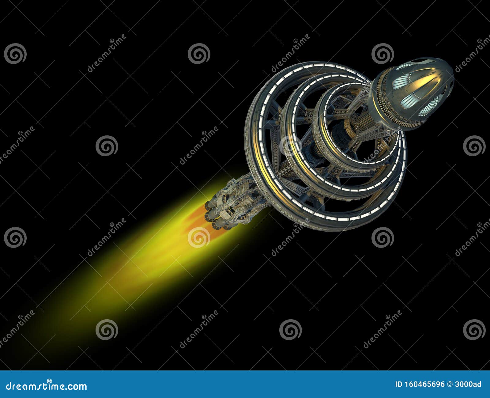 detailed interstellar spaceship with afterburner  on black