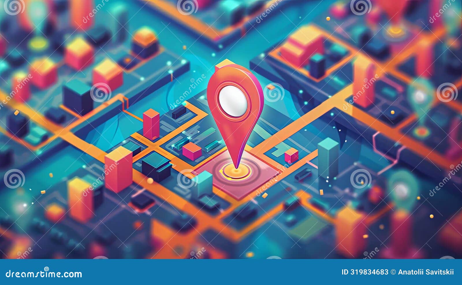 A Detailed Isometric Map Showing a Red Marker Pinpointing a Location on 