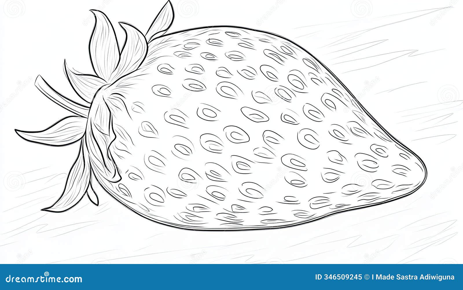 A Detailed Line Drawing of a Single Strawberry with Leaves Stock