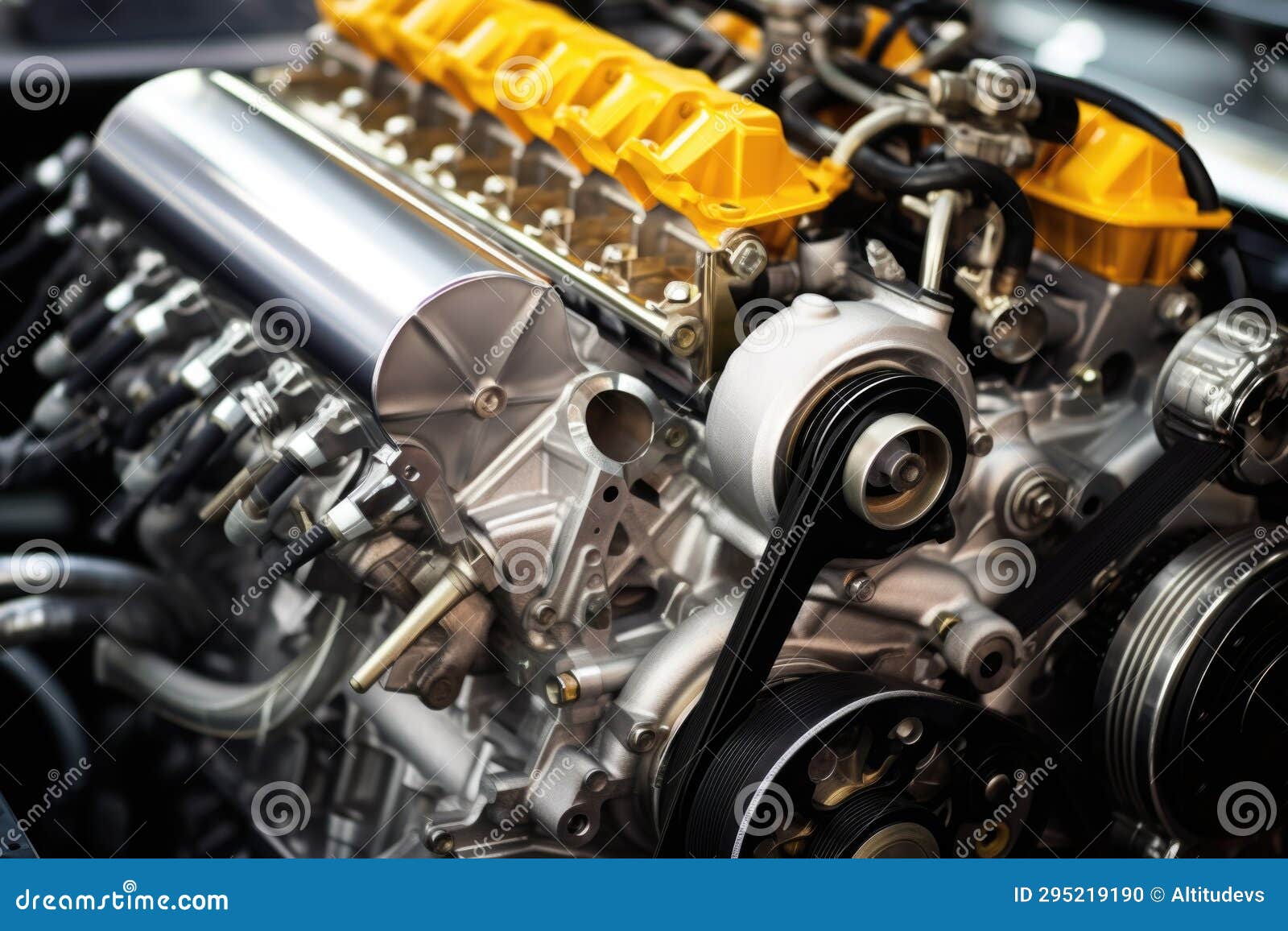 A Detailed Look at a Race Cars Engine Stock Photo Image of power