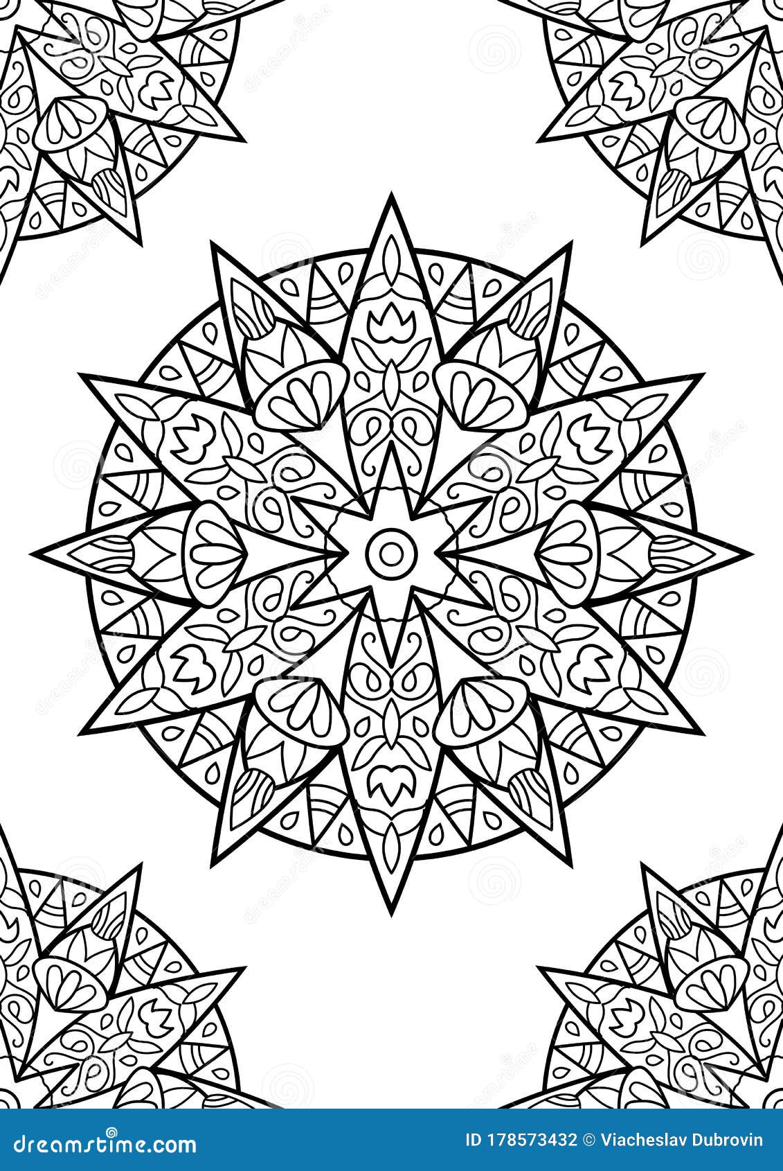 Detailed Mandala Coloring Book Black And White Vector Ornament On Vertical Page Adult Coloring Page Stock Vector Illustration Of Hobby Meditative 178573432
