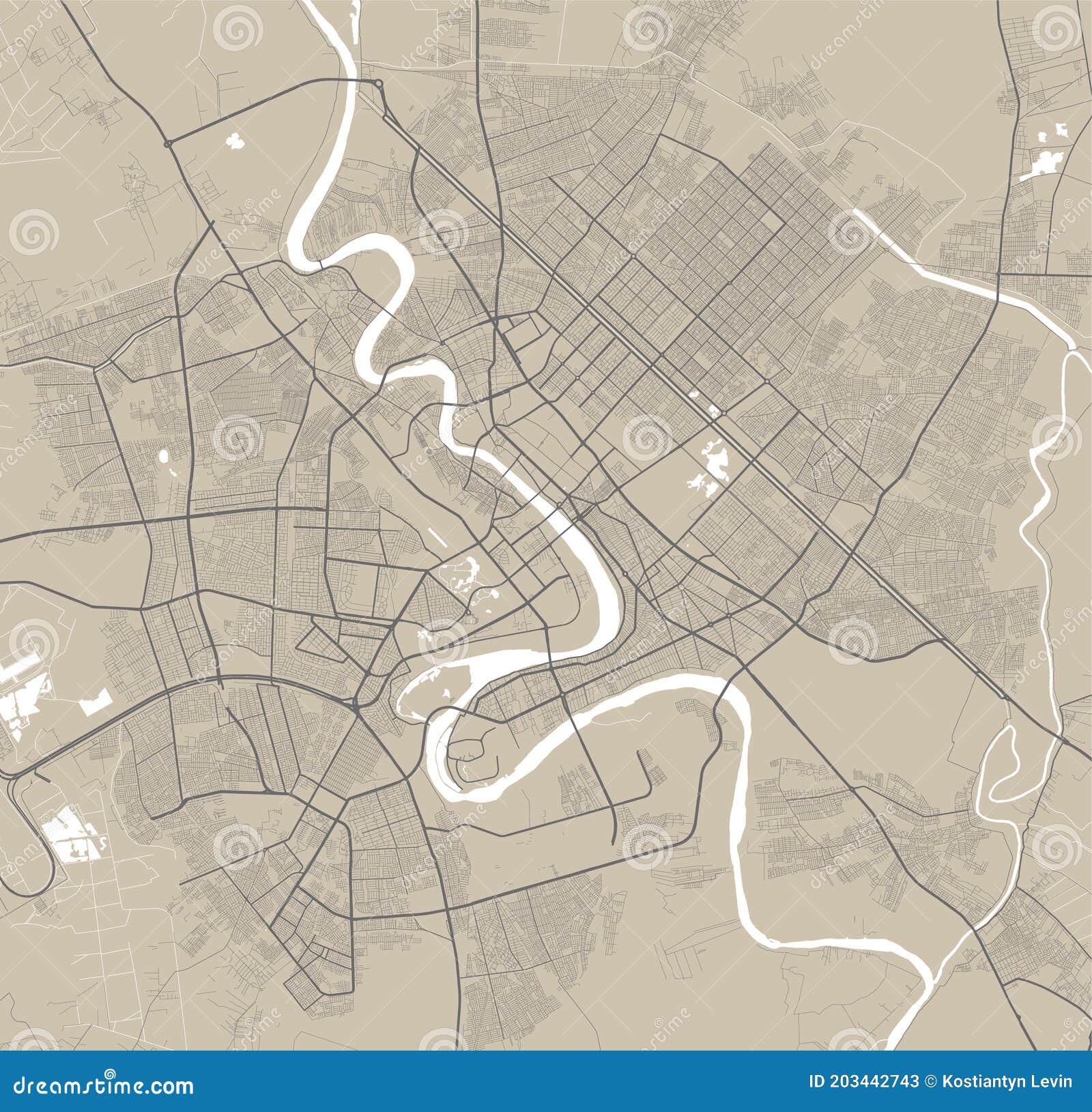 detailed map of baghdad city, linear print map. cityscape panorama