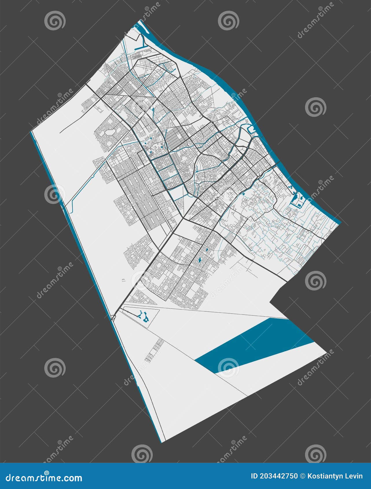 detailed map of basra city, cityscape. royalty free  