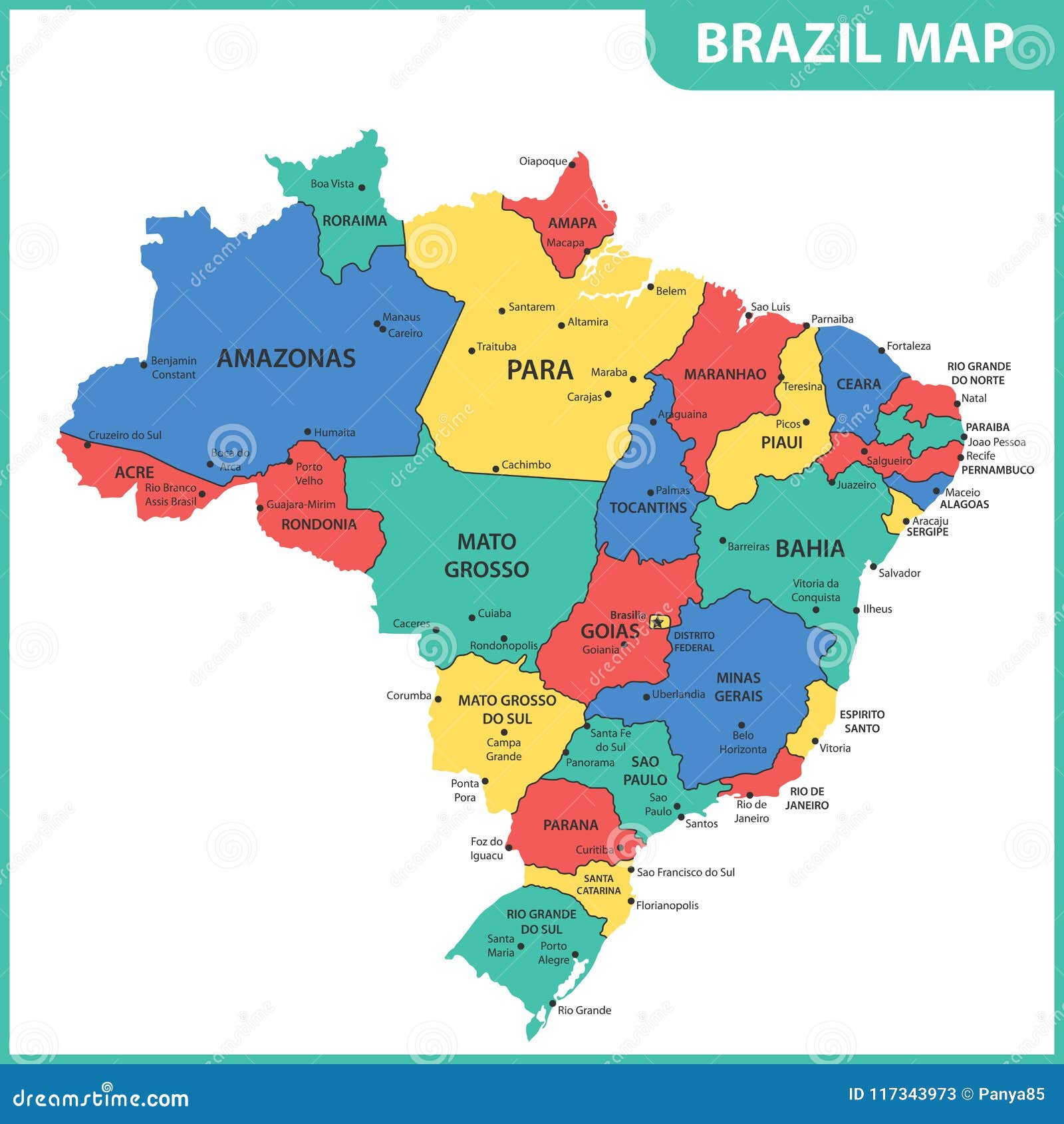 the detailed map of the brazil with regions or states and cities, capitals