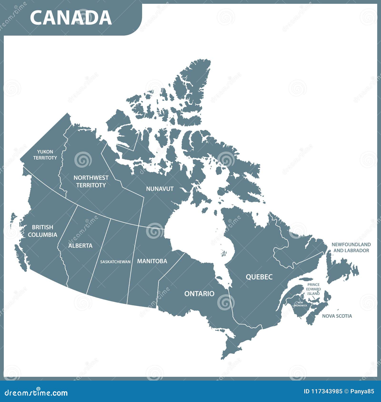 The Detailed Map of the Canada with Regions or States Stock Vector