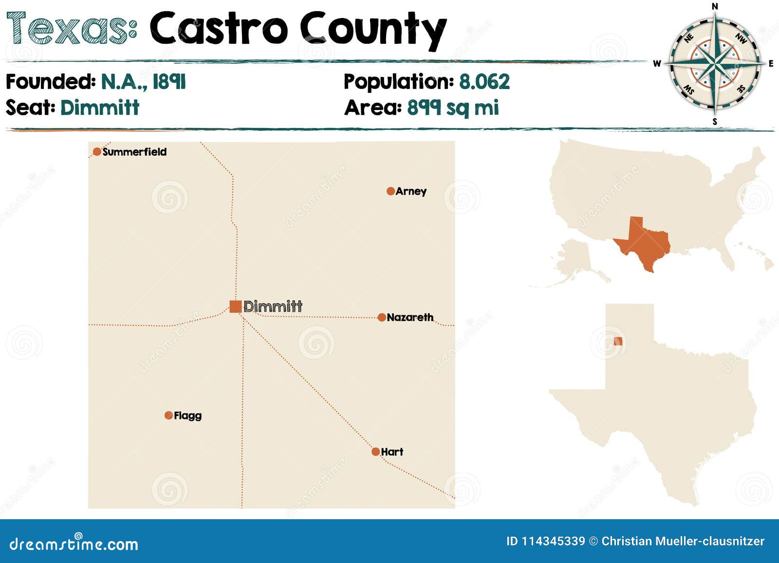 Map of Castro County in Texas Stock Vector Illustration of castro