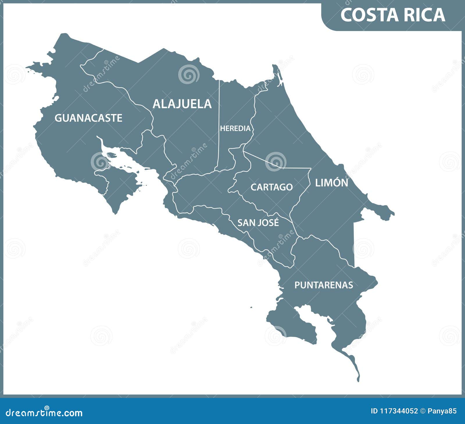 The Detailed Map Of Costa Rica With Regions Or States Administrative