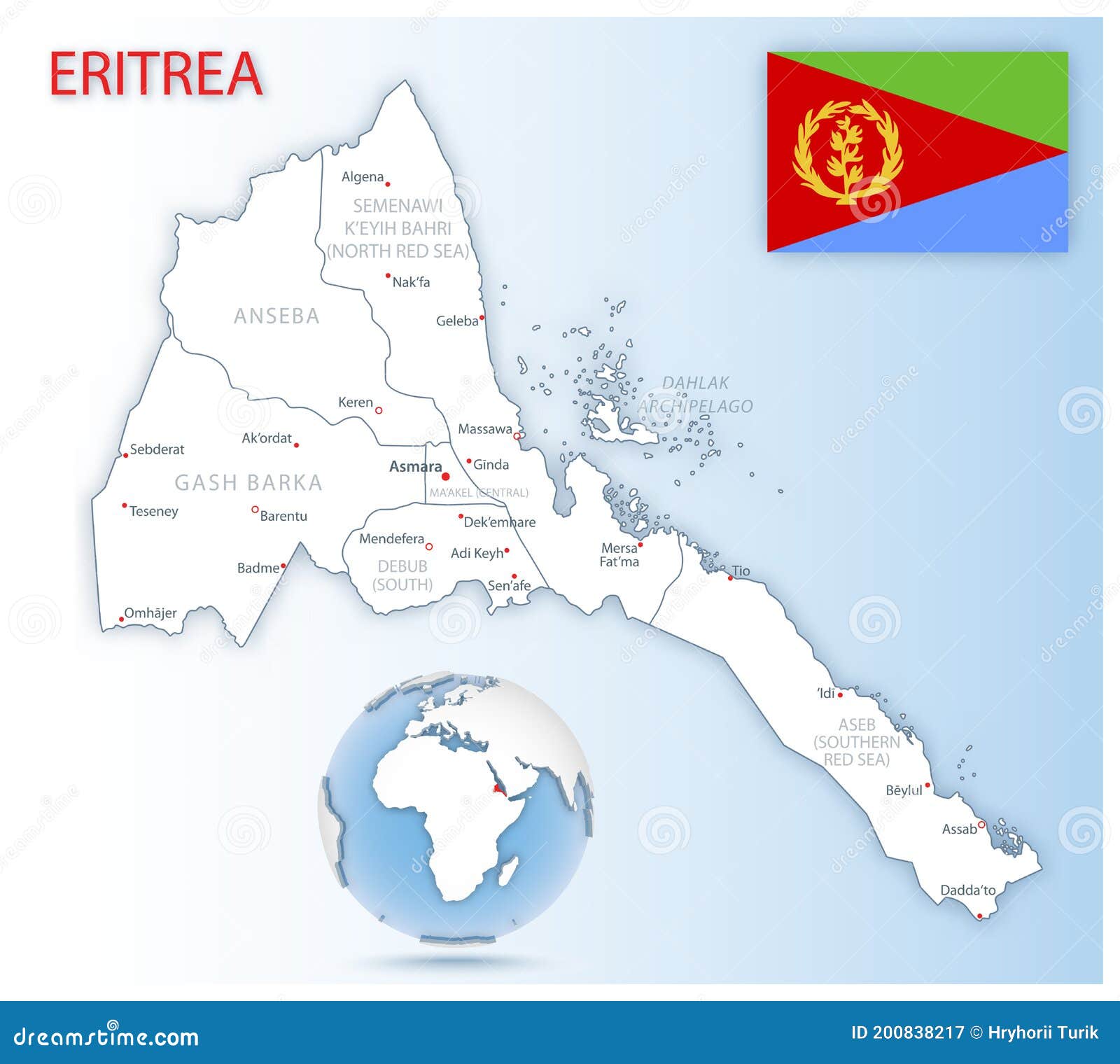 Detailed Map of Eritrea Administrative Divisions with Country Flag and