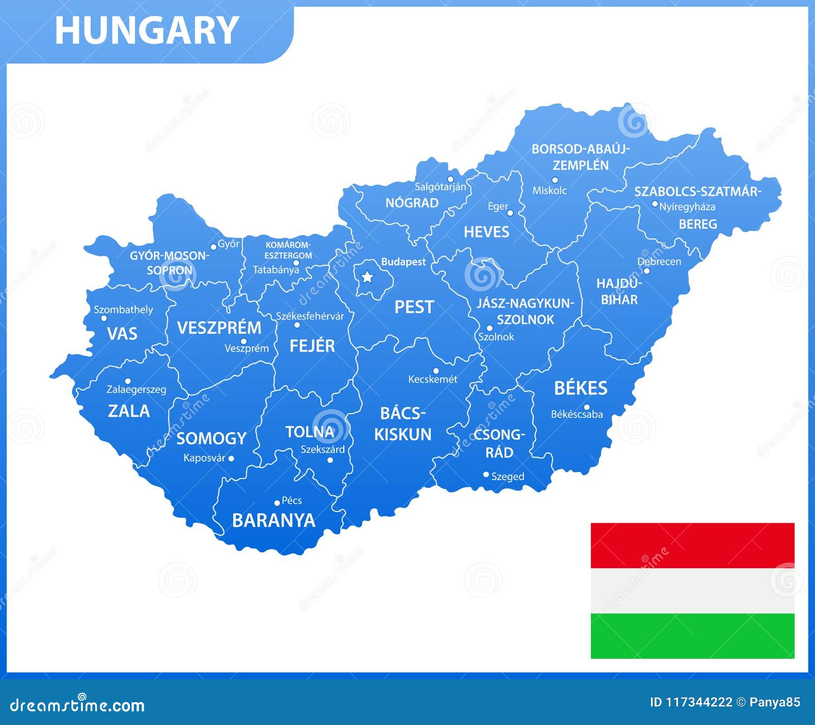 the detailed map of hungary with regions or states and cities, capital. administrative division