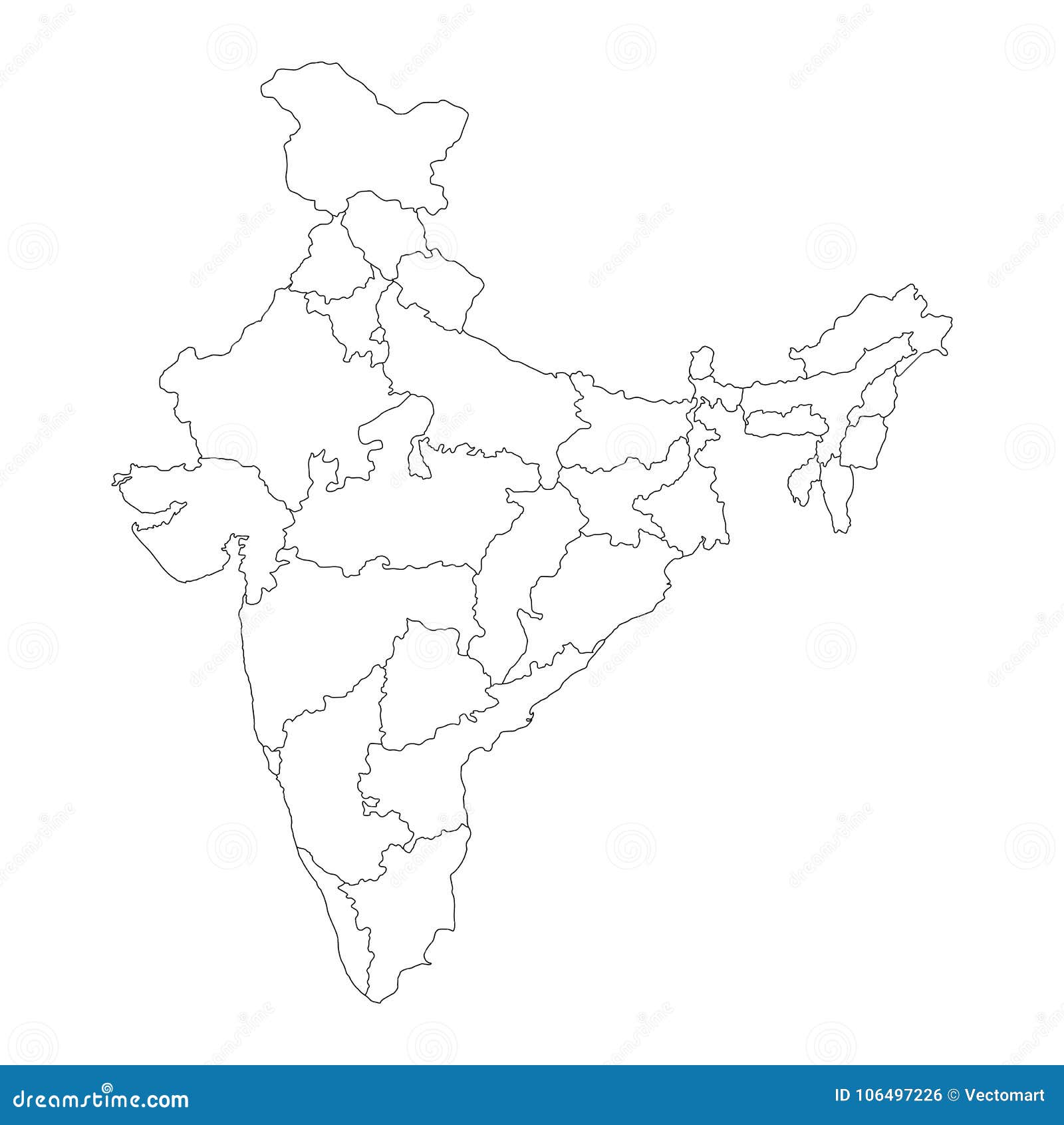Detailed Map of India, Asia with All States and Country Boundary Stock