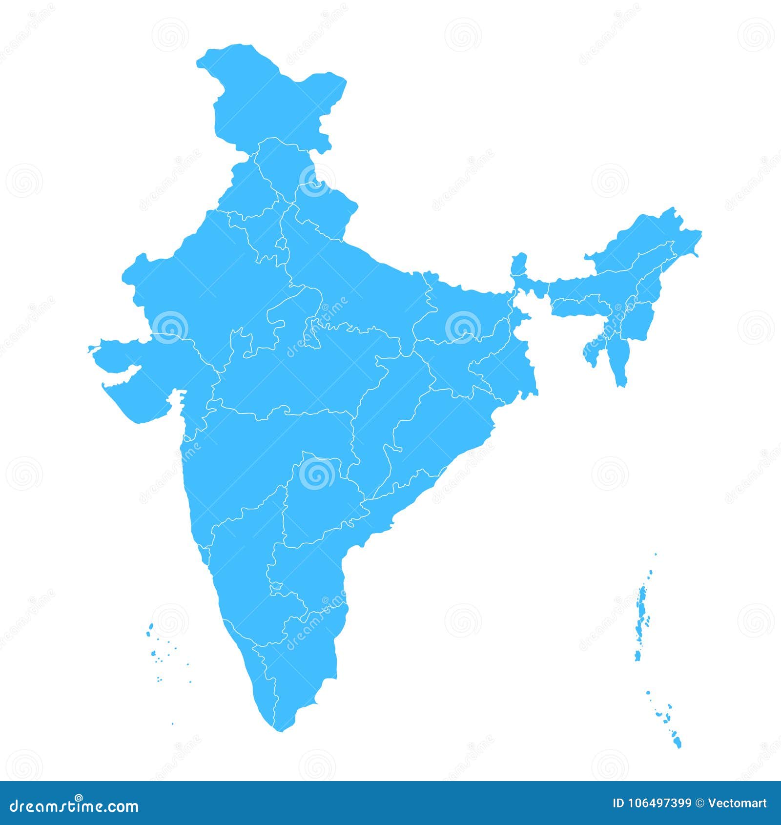 detailed map of india, asia with all states and country boundary