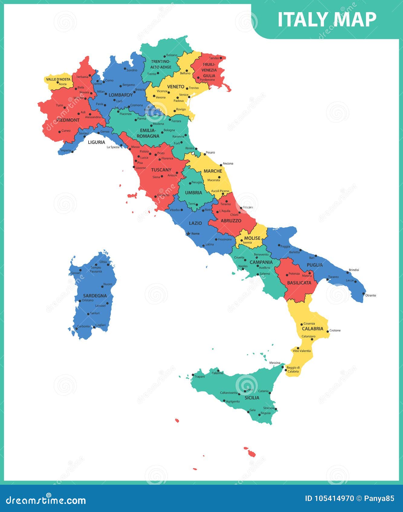 the detailed map of the italy with regions or states and cities, capital