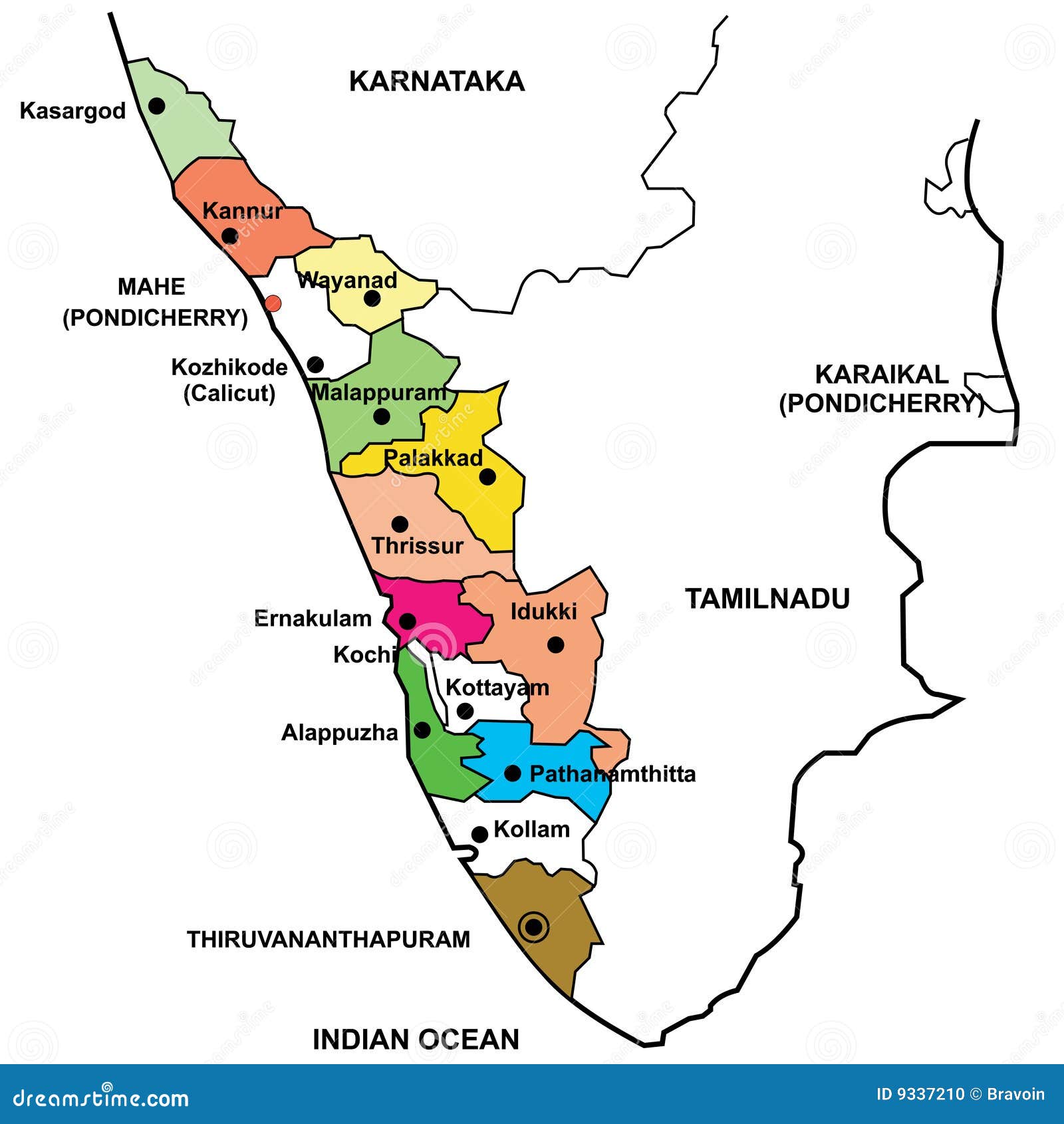 kerala state map with tourist places