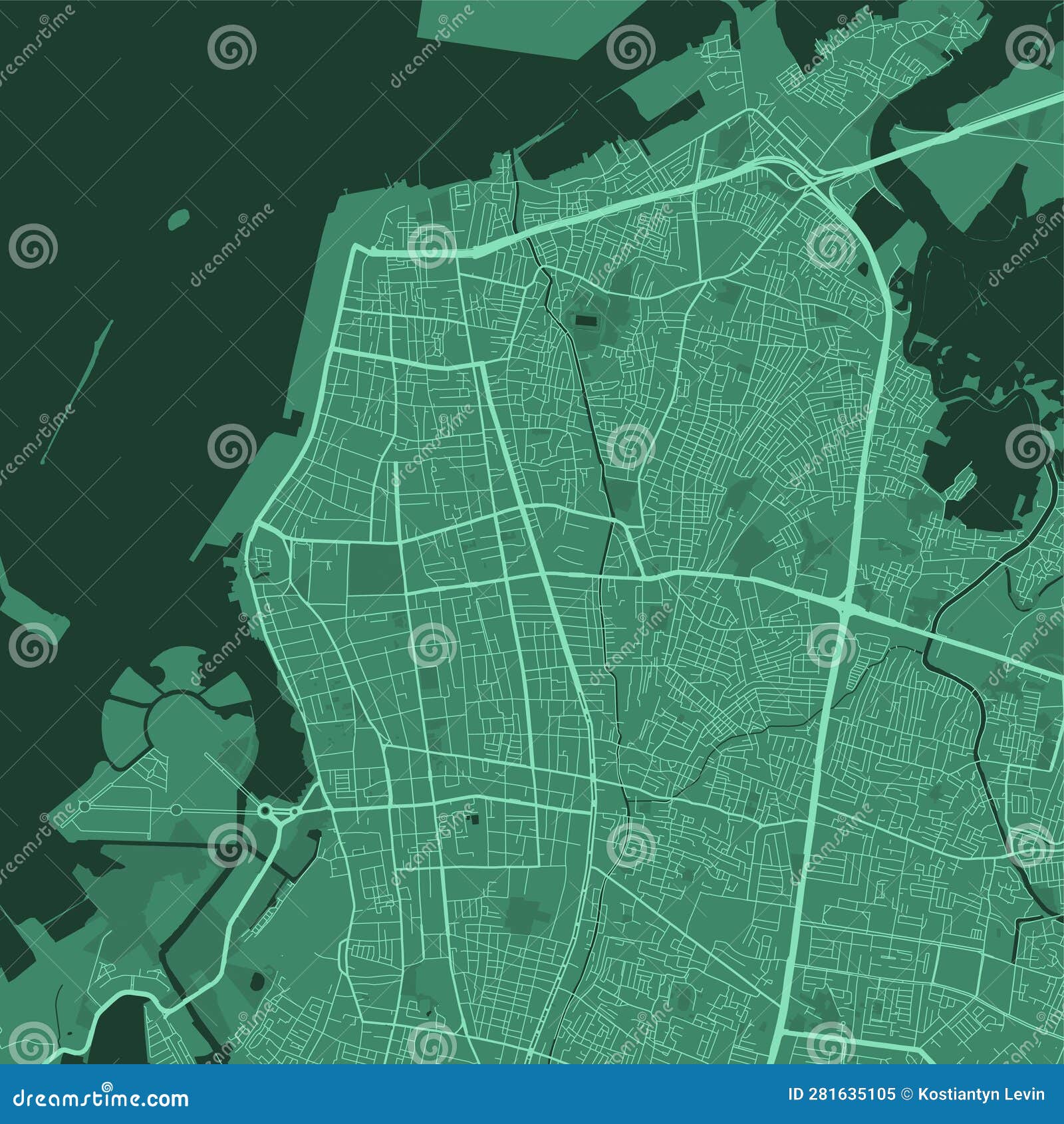 Detailed Map Poster of Makassar City, Linear Print Map. Green Skyline ...